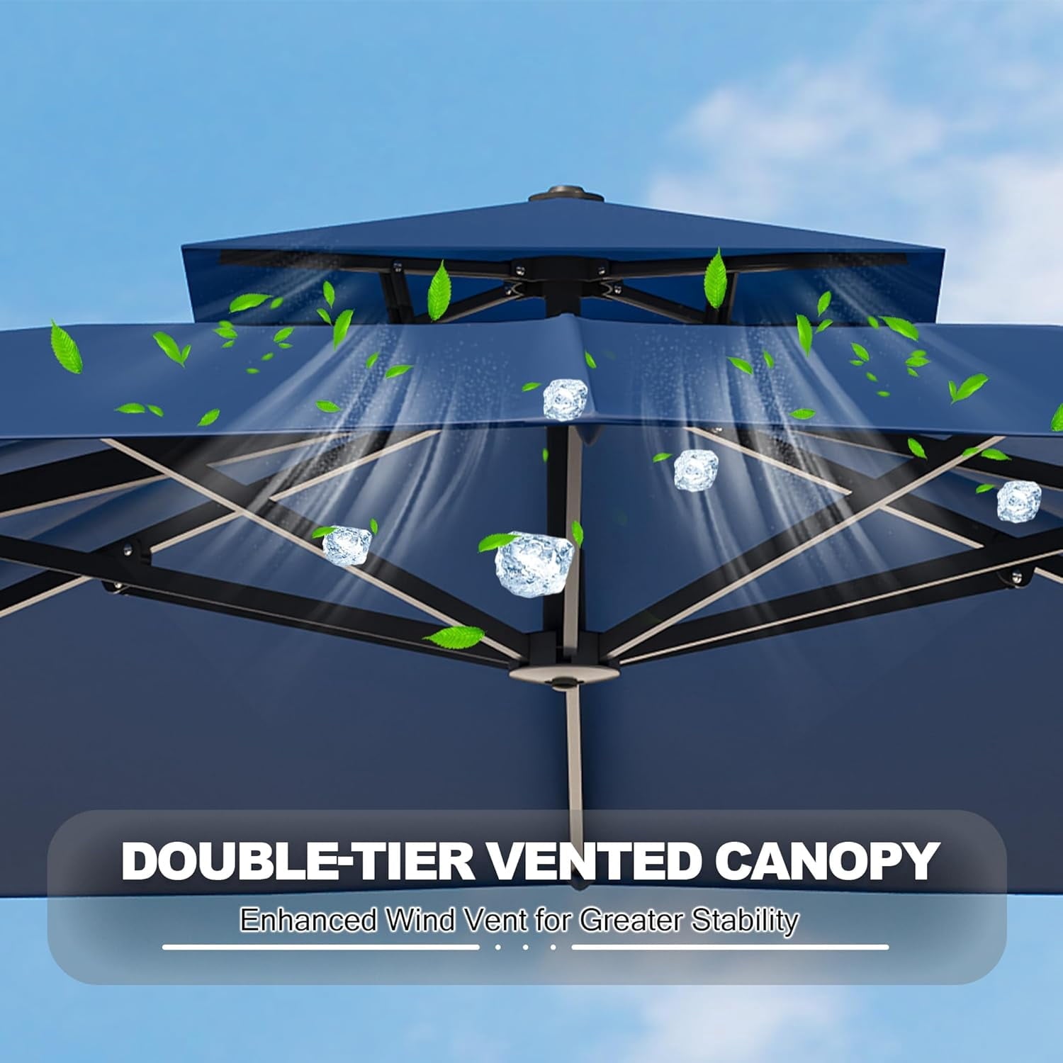 SOLLED 10x10 FT Outdoor Umbrella with Base, Cantilever Patio Umbrella 360° Rotation Adjustable Height, Square Sun Shade for Pool Garden Backyard,Blue