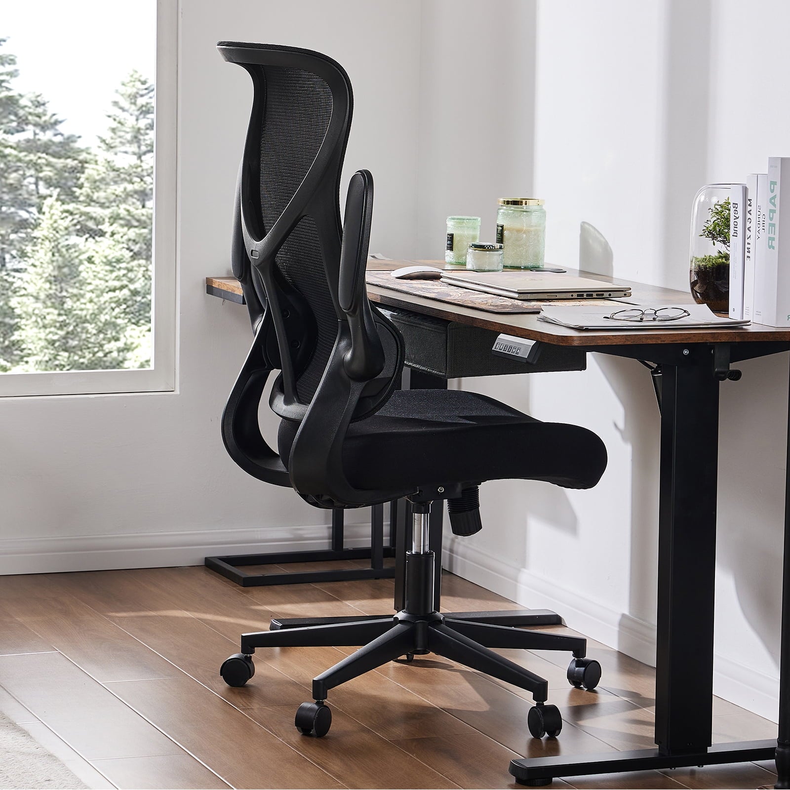 GIANNA Mesh Ergonomic Office Desk Chair, High Back Swivel Computer Chair, With 2D Headrest, Up&Down Lumbar Support, Adjustable Flip-up Armrests, Black
