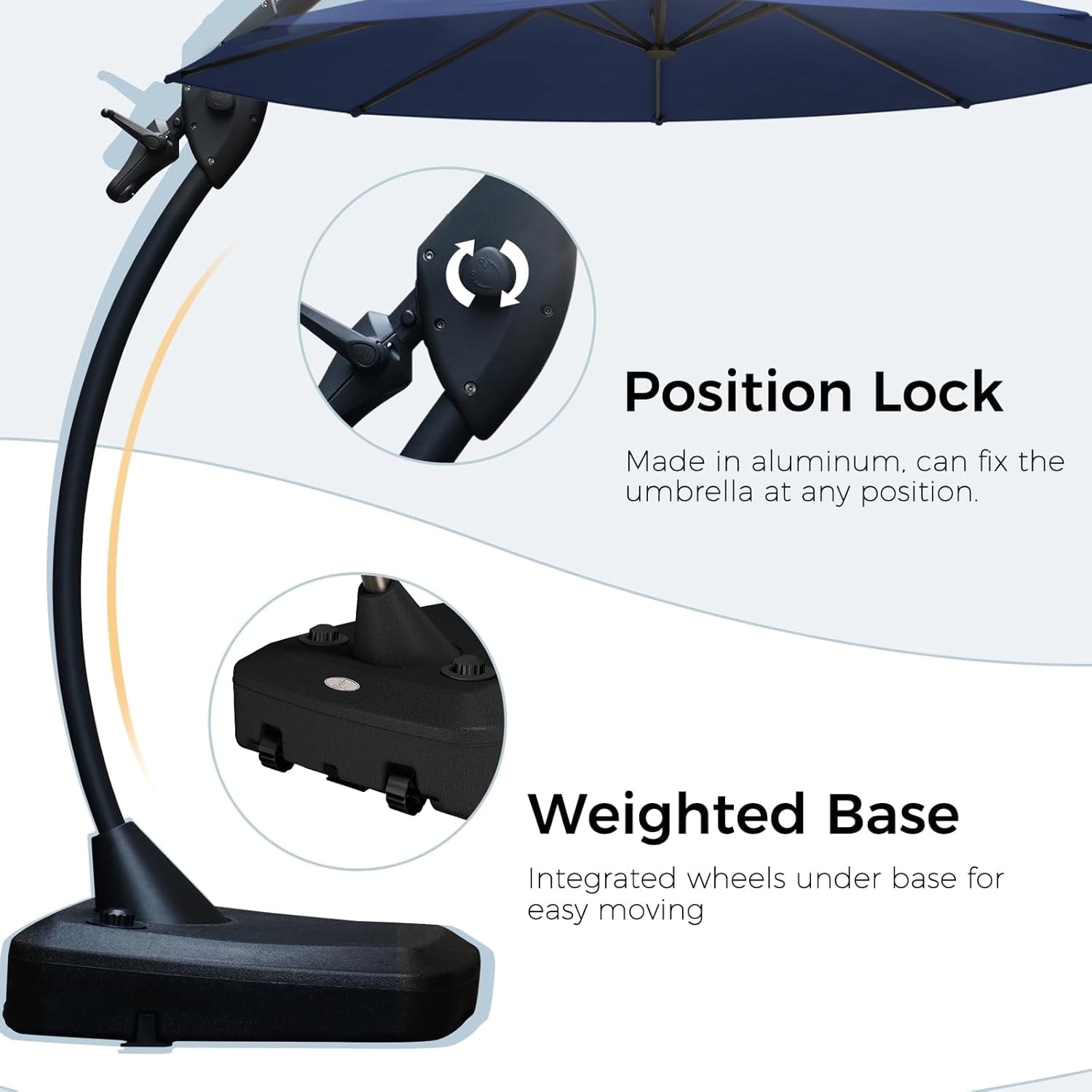 GRANDPATIO 12 ft Deluxe Aluminium Patio Umbrella with Base, Large Offset Outdoor Umbrella, Navy Blue