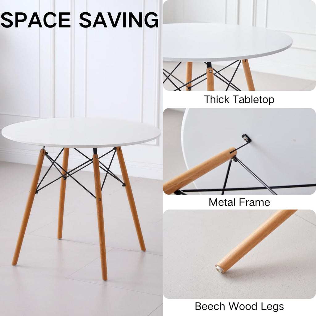5-Piece 35.5'' Round Dining Table Set for 4, Kitchen Table Chair Set of 4, Mid-Century Modern Dinette Dining Room Table Set Dinner Table for 4 W/Solid Wood Legs, White