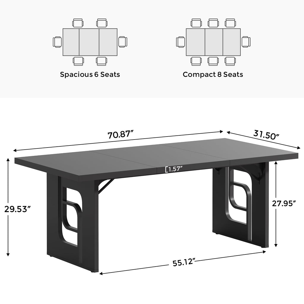 Condemo 71 inch Modern Dining Table for 6-8, Large Rectangular Kitchen Dinner Table for Dining Room, Living Room, Black