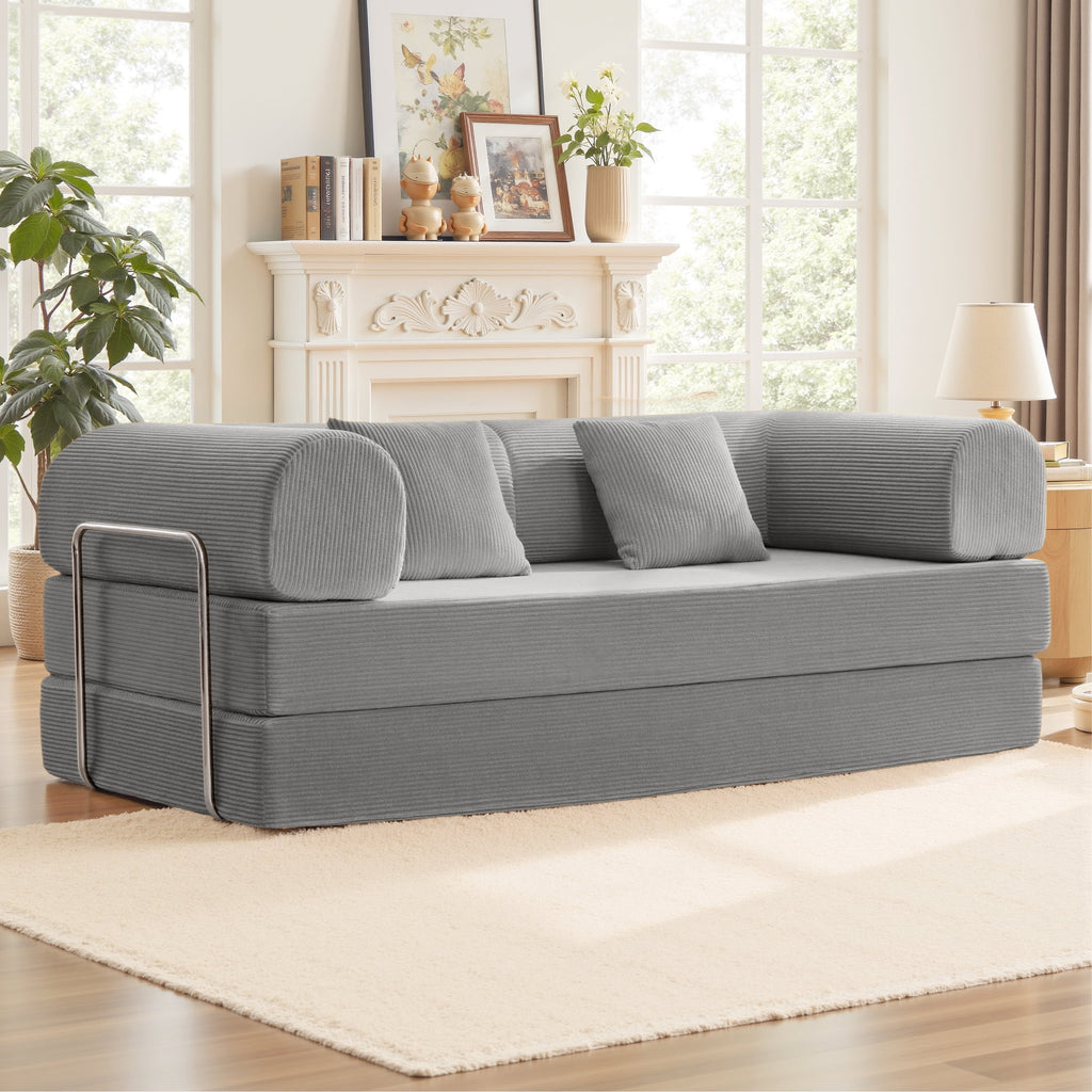 COOLHUT 63 W Combination Sofa, High Rebound Density Foam Sofa Couch, Two Forms Floor Couch Three Seats Sofa Bed for Living Room, Bedroom, Green