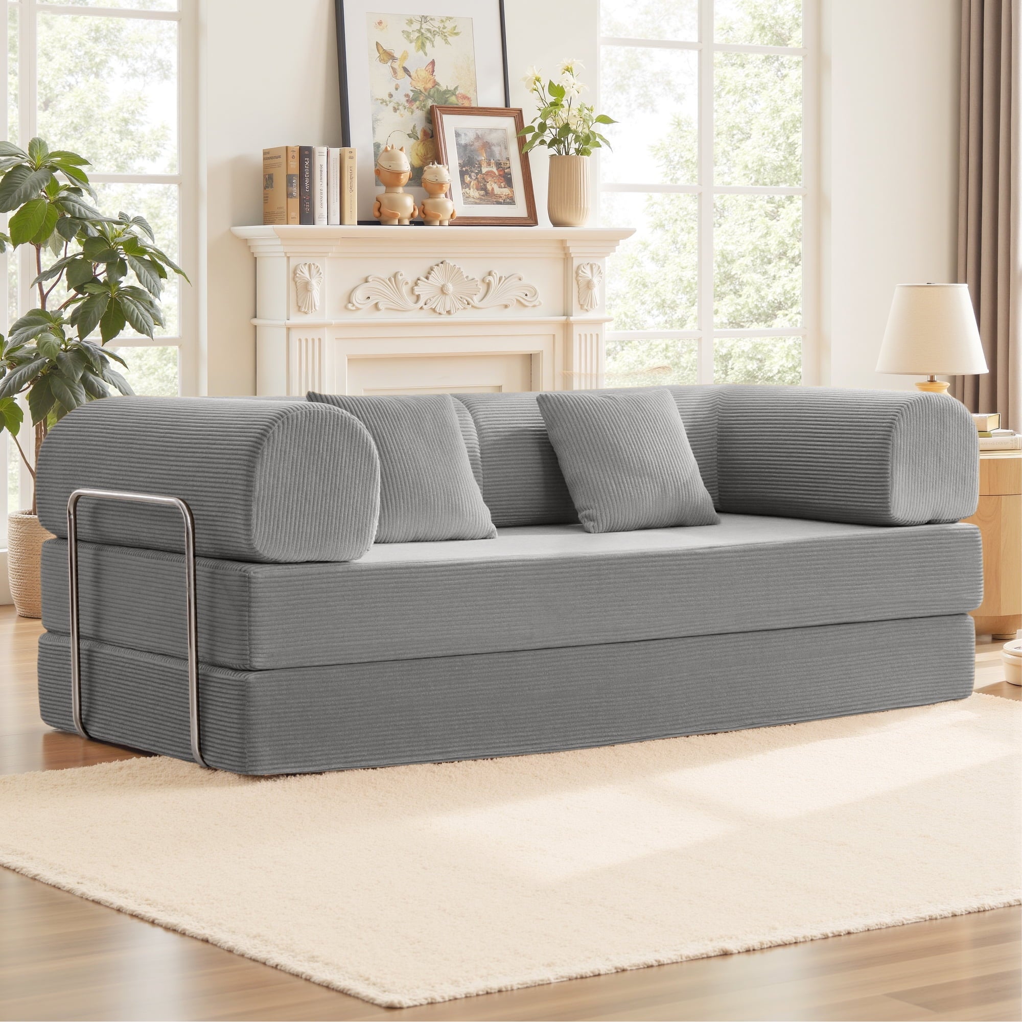 COOLHUT 63 W Combination Sofa, High Rebound Density Foam Sofa Couch, Two Forms Floor Couch Three Seats Sofa Bed for Living Room, Bedroom, Green