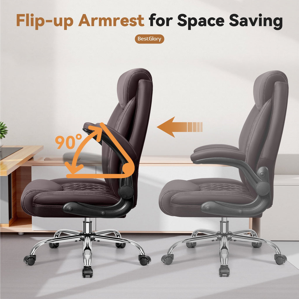 FASTES Ergonomic Office Chair, Big and Tall Leather Desk Chair with Footrest and Lumbar Support, 2-Position Reclining Executive Computer Chair, Black