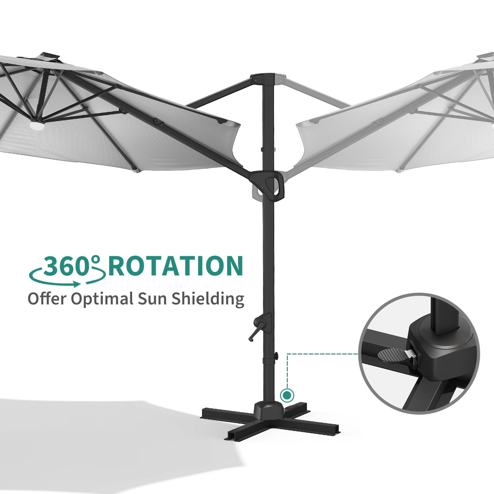 360° Rotating Cantilever Patio Umbrella – Heavy-Duty Waterproof Oxford Canopy, Adjustable Tilt, Rust-Proof Aluminum Frame, Easy Crank, Cross Base – Large Sun Shade for Garden, Poolside, Patio – Grey