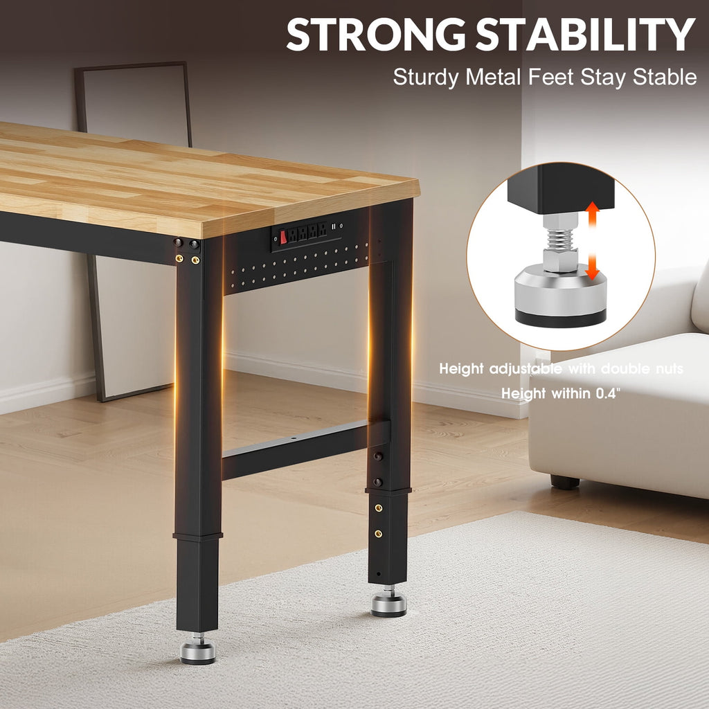 MUWOOD 96-inch Adjustable Height Workbench with Adjustable Height, Wood Worktop, 5000 LBS Load Capacity for Garage, Workshop