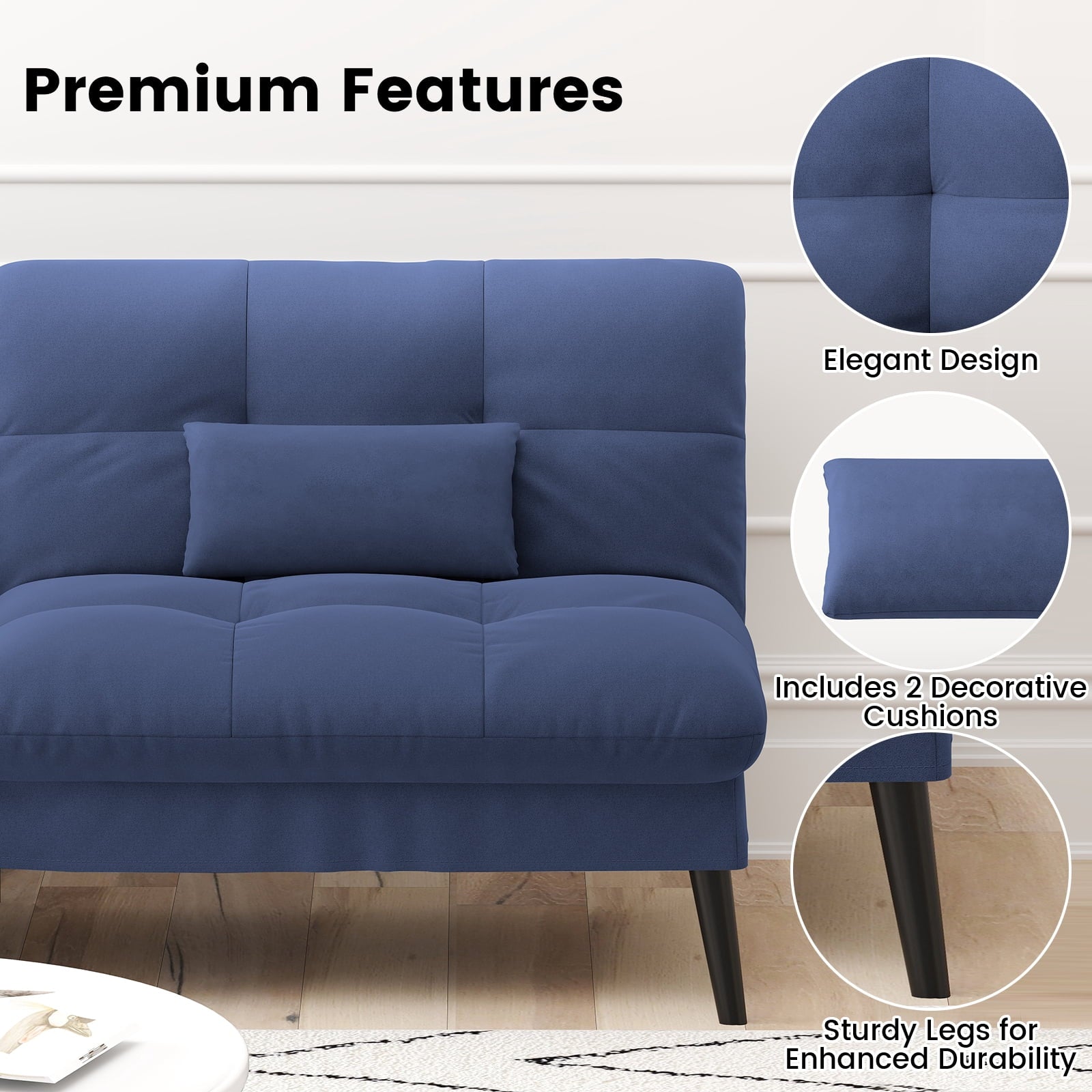 CloudRest Pro 72 Modern Convertible Futon Sofa Bed, Upholstered Futon Couch with 5 Adjustable Backrest Angles,Suitable for Apartment,Living Room,Black