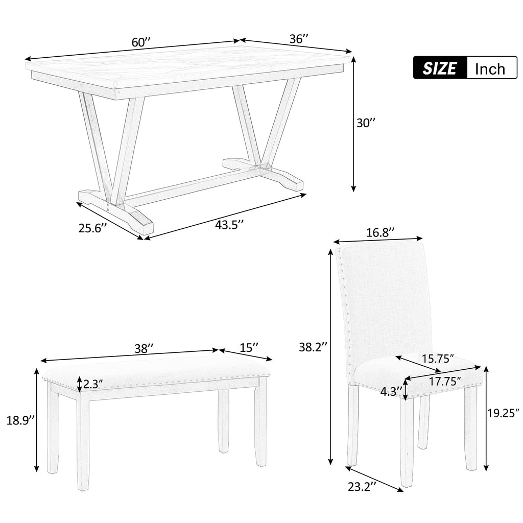Harper & Bright Designs Dining Table Set for 6 with Bench Rectangular Table and 4 Upholstered Chairs for Kitchen, Gary