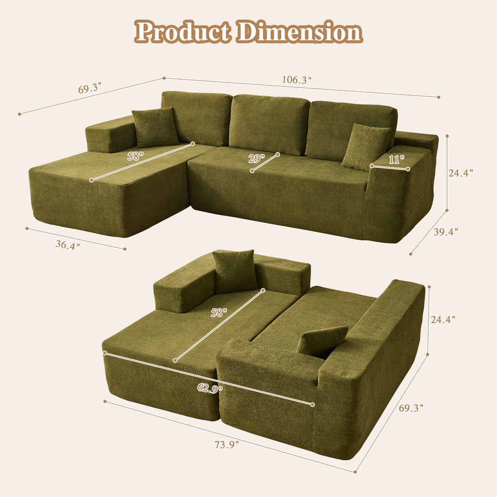 Ovios 106 Cloud Sofa Couch No Assembly Boneless Deep Seat Sofa for Living Room, Black (Corduroy)