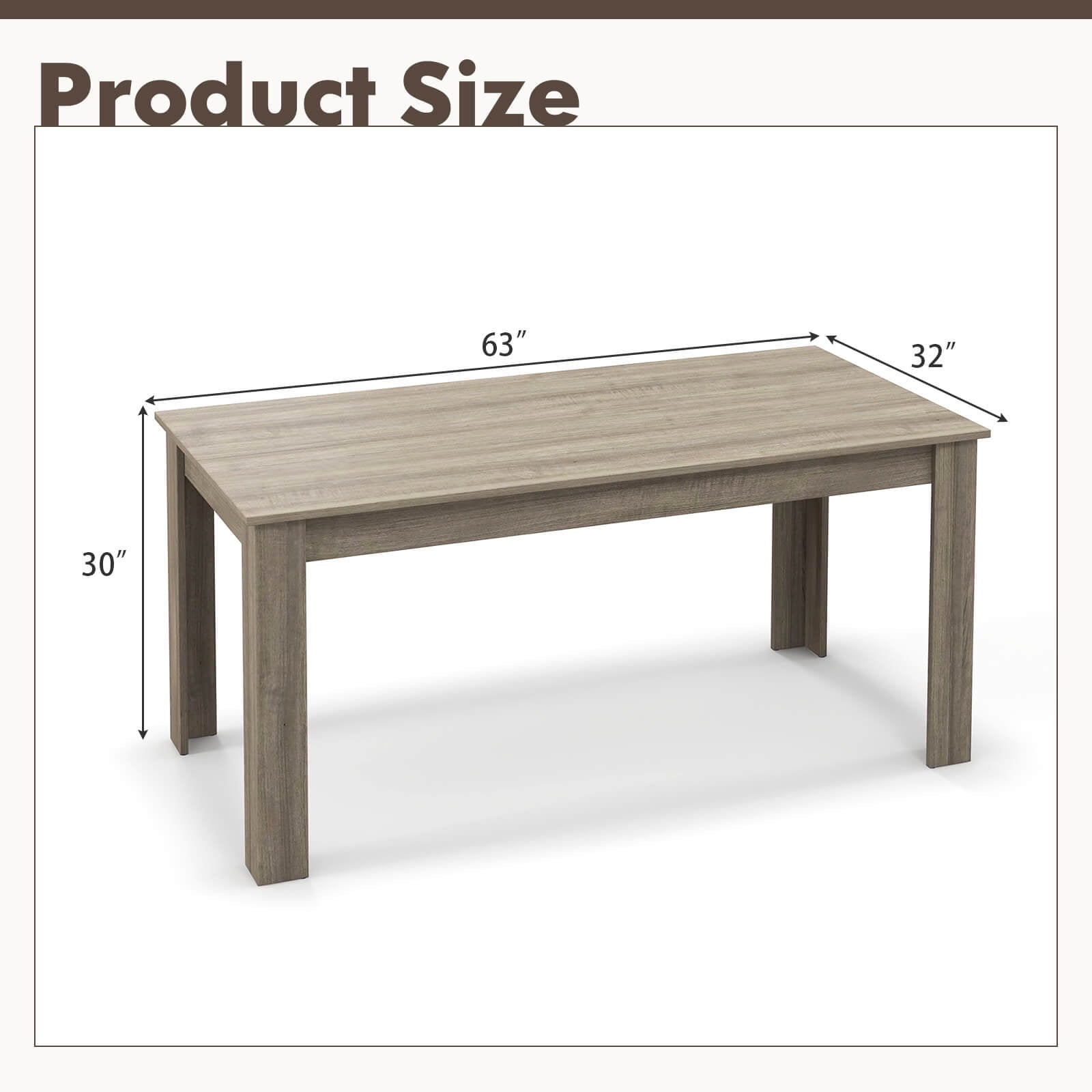 Costway 63 Dining Table Rectangular Modern Kitchen Table For 6 People Home Furniture Gray