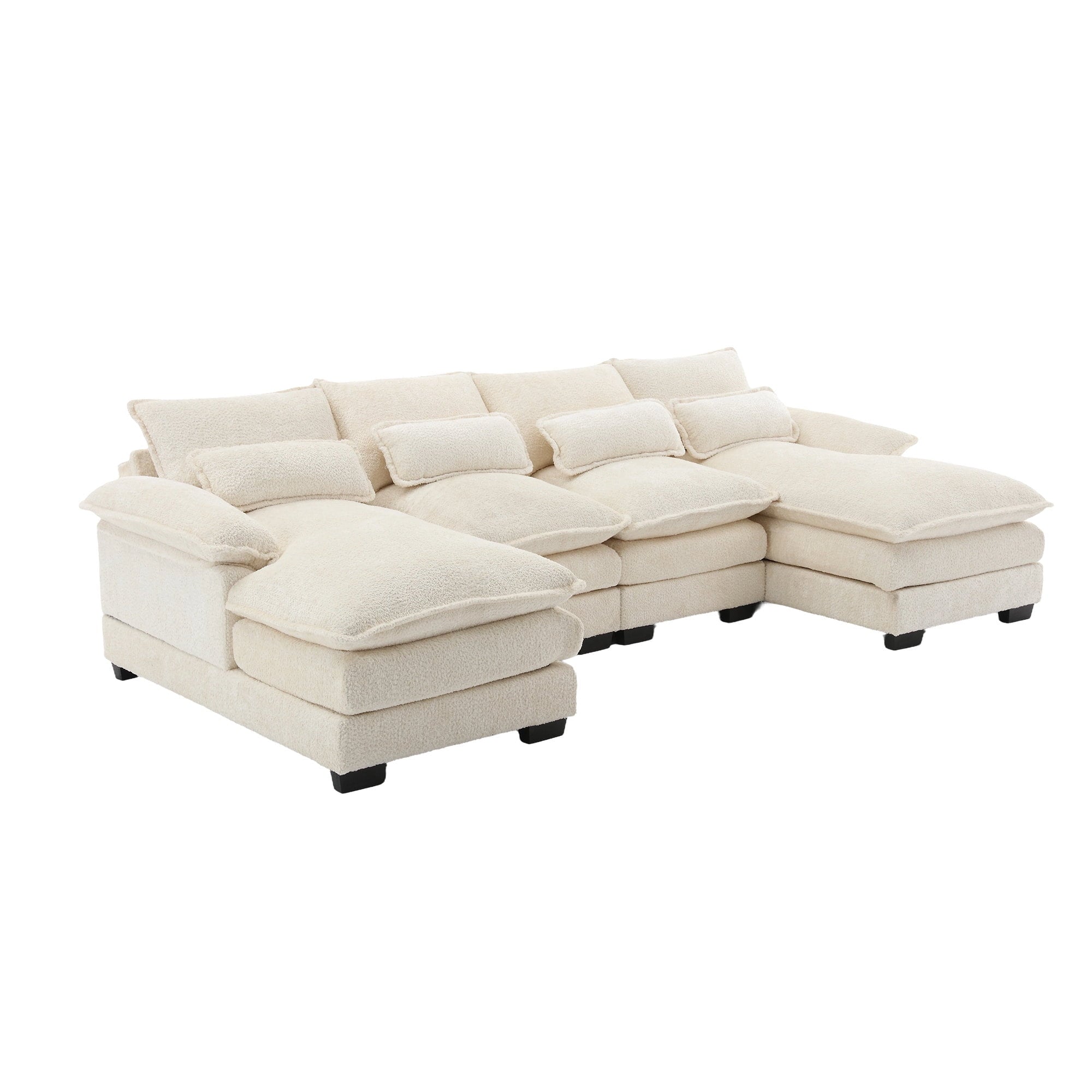 JONPONY109.45 U Shaped Couch,Oversized 4 Seat Sectional with 4 Waist Pillows, Convertible Upholstery Symmetrical Sofá,Sleeper Sofa Couch with Double Chaise Lounge &Memory Foam for Living Room, Beige