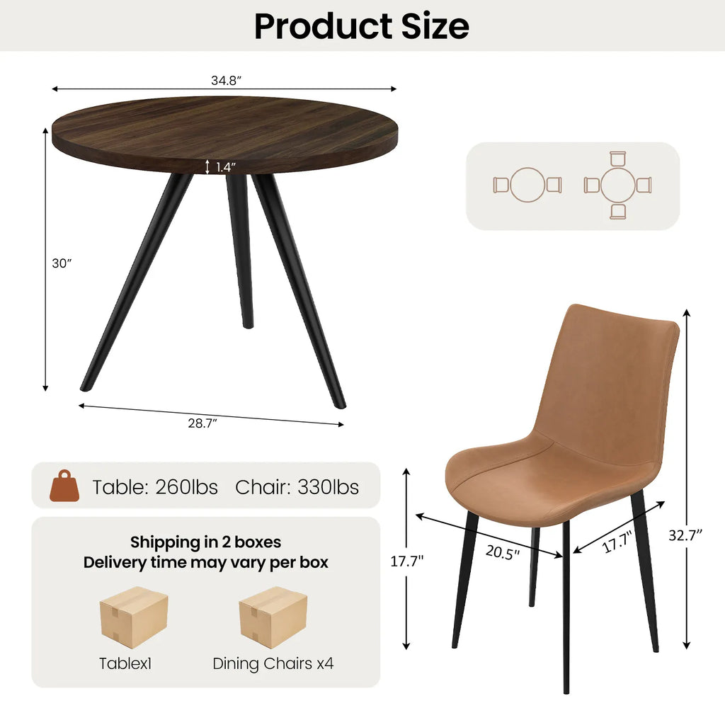 34.8 Round Dining Table for 4 People, Modern Circle Kitchen Table with Metal Legs for Kitchen, Dining Room, Apartment,Gray