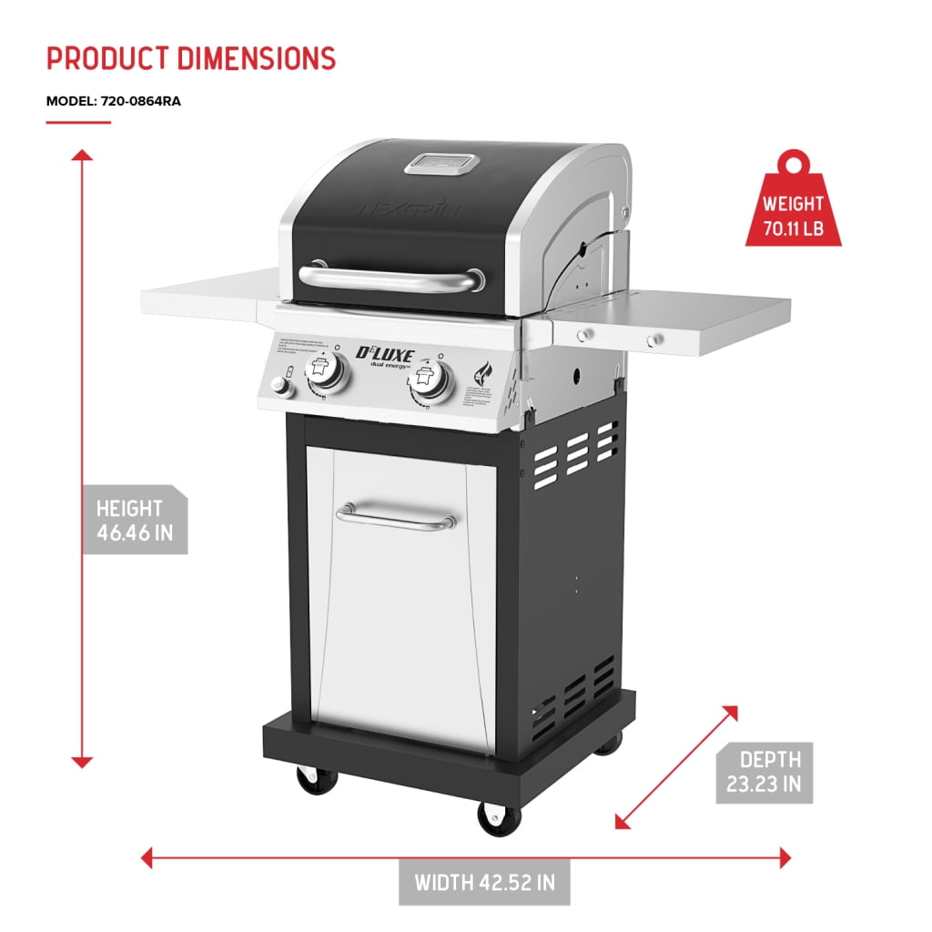 Nexgrill Deluxe 2-Burner Gas Grill with 401 SQ In Grate, 28000 BTUs, Stainless Steel Control Panel & Foldable Side Table, Propane BBQ Grill for Outdoor Cooking, Patios, Backyards and More -720-0864R