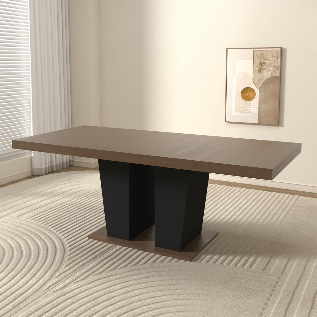 Spaco 78 Expandable Dining Table for 4-10 People with Double Sturdy Pedestal Base, Modern Rectangle Dining Table for Kitchen, Dining Room, Black