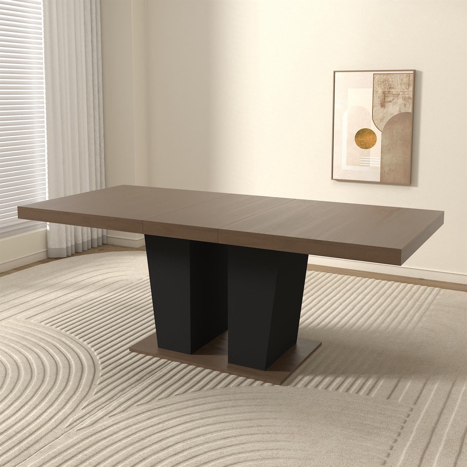 Spaco 78 Expandable Dining Table for 4-10 People with Double Sturdy Pedestal Base, Modern Rectangle Dining Table for Kitchen, Dining Room, Black