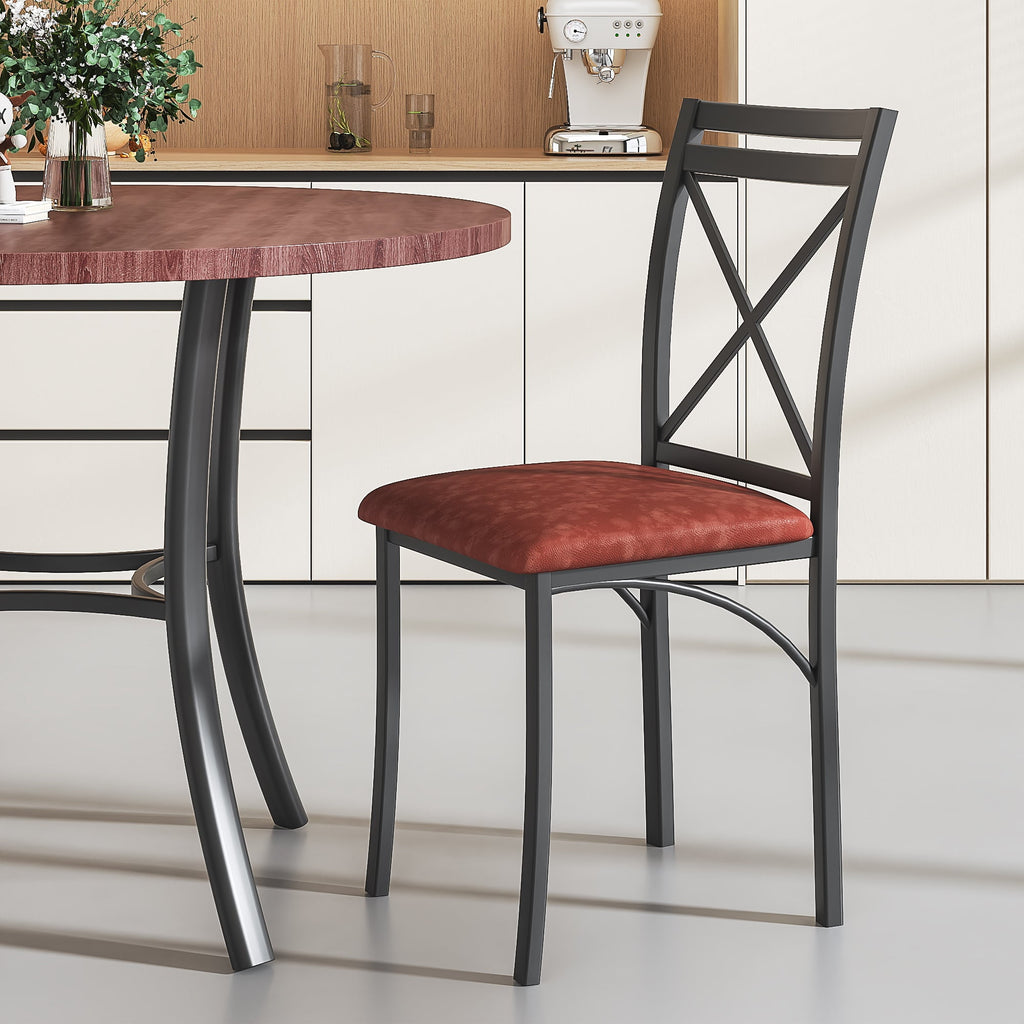 VECELO 5-Piece Dining Table Set, Modern Faux Marble Table and 4 Upholstered Chairs Set for 4, Round Dining Room Table Set for Small Space, Breakfast Nook, Apartment, Black