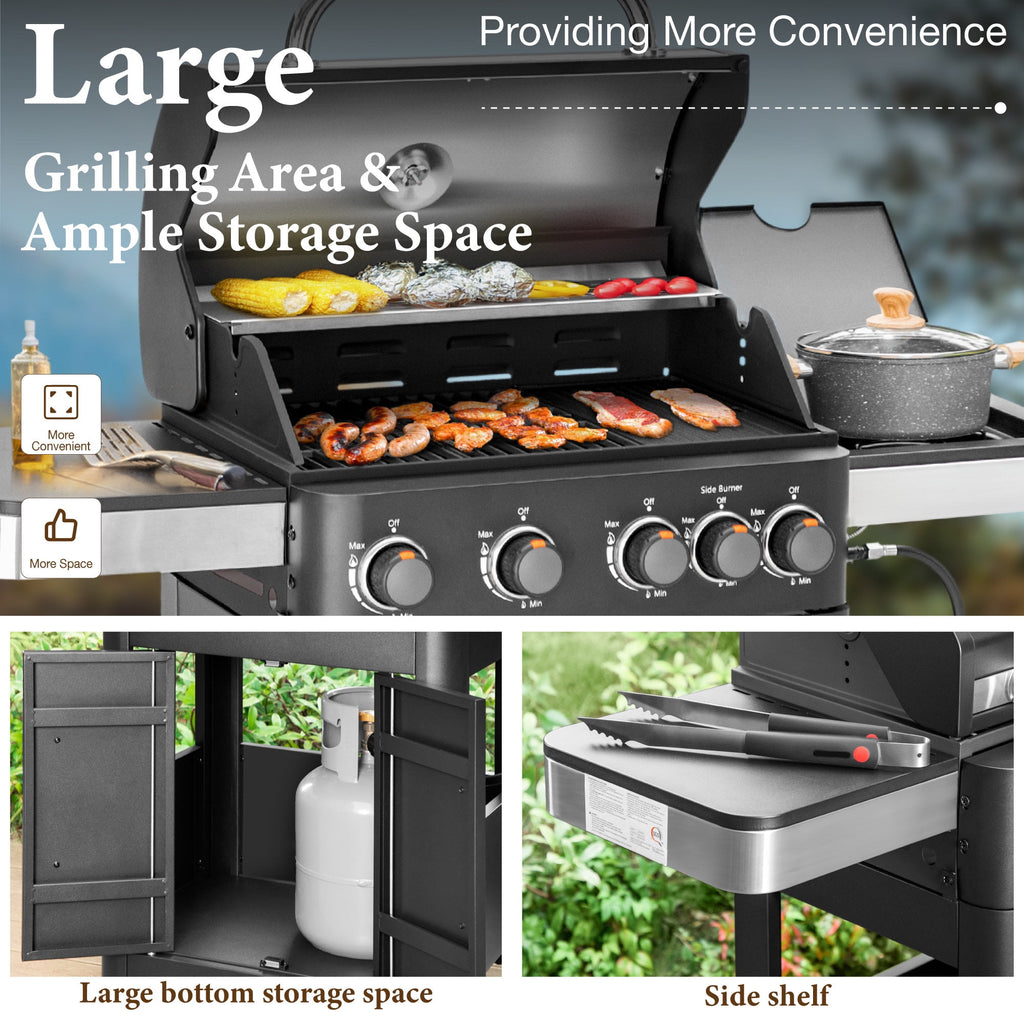 MF Studio 4 Burner Propane Gas Grill and Griddle Combo with Side Burner BBQ Grill - Black