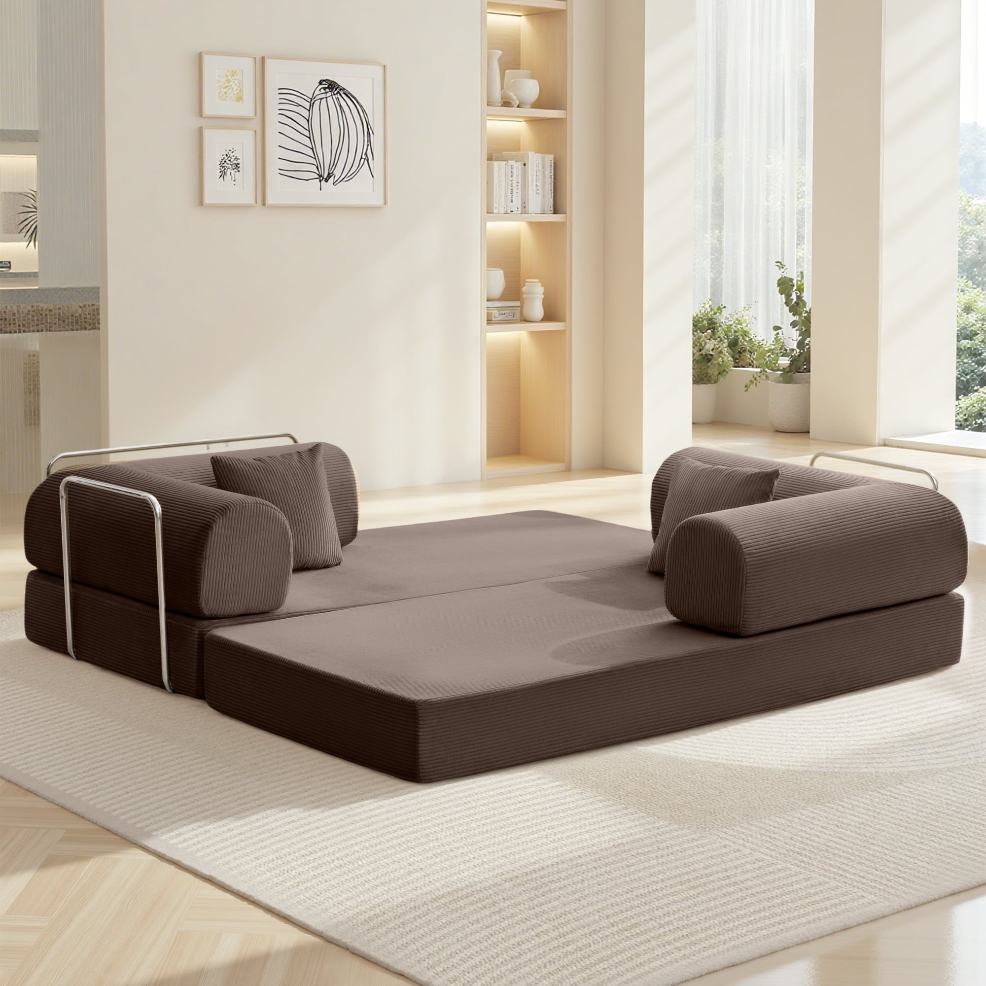 COOLHUT 63 W Combination Sofa, High Rebound Density Foam Sofa Couch, Two Forms Floor Couch Three Seats Sofa Bed for Living Room, Bedroom, Green