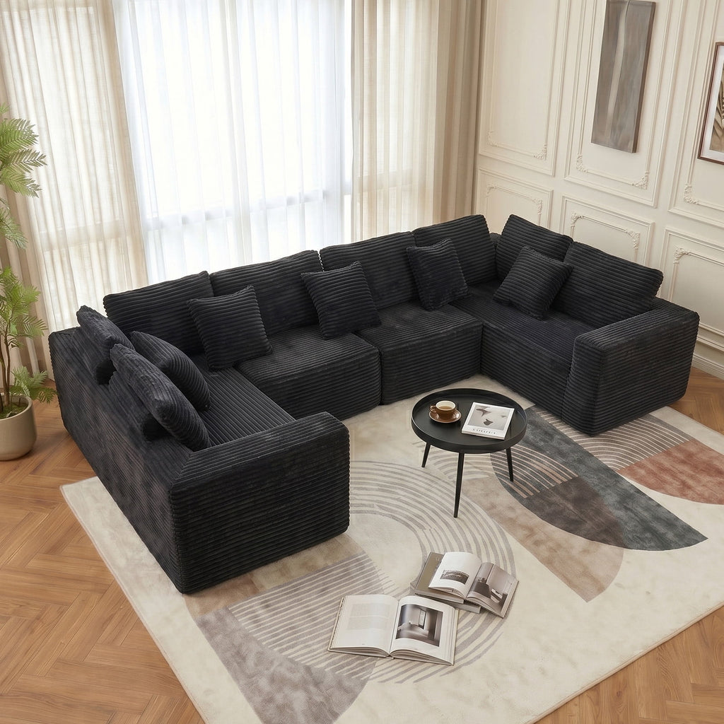 SOULART 138.5 U Shaped Sectional Couch,Gray Cloud Boneless Sofa For Living Room,Plush Corduroy Couches With Deep Seat Chaise Lounge,No Assembly Required