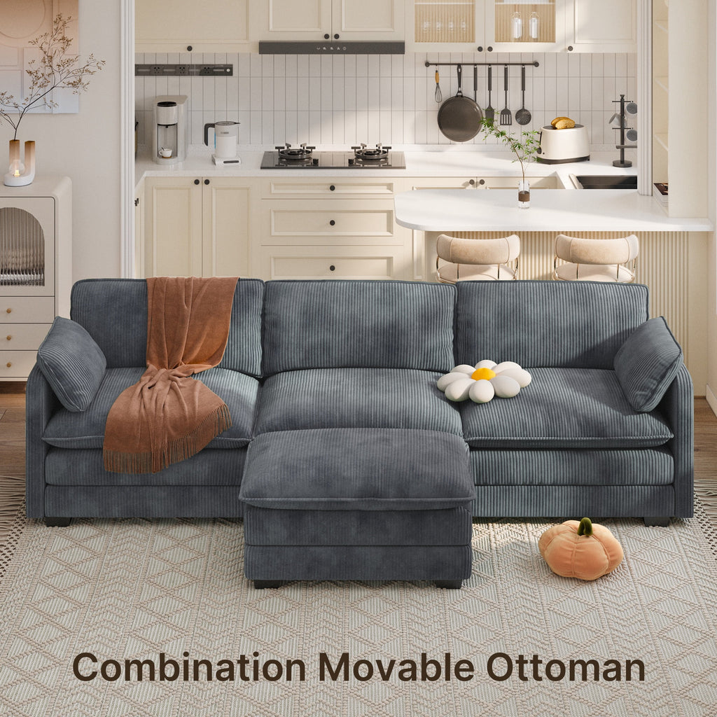 Sofa, L-Shaped Sofa Couch with Deep Seat and Movable Footrest Sofa for Office|Living Room, Gray