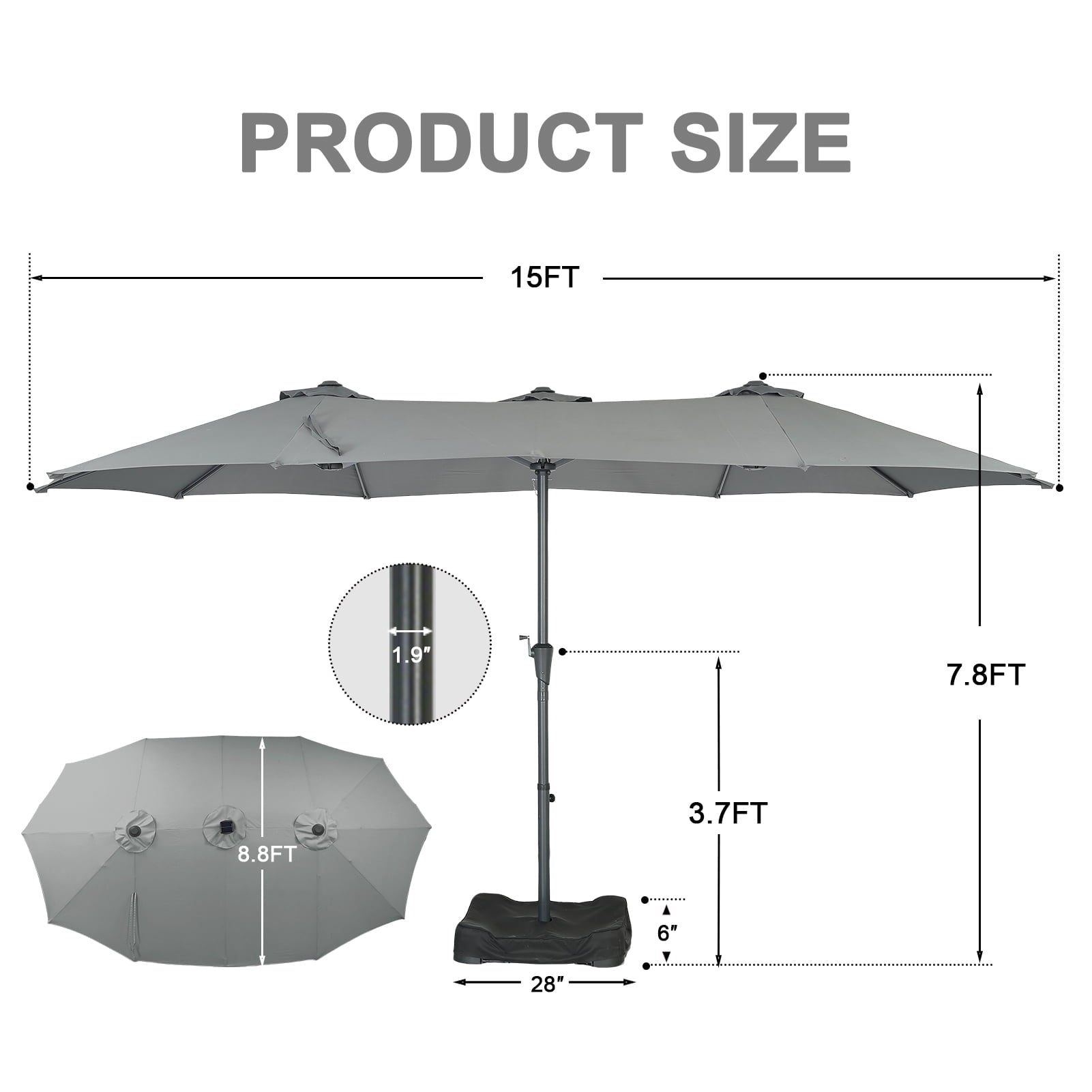 Ainfox 15ft Large Patio Umbrella with Solar Lights, Double-Sided Outdoor Rectangle Table Umbrellas with Sand Bag Base，Beige