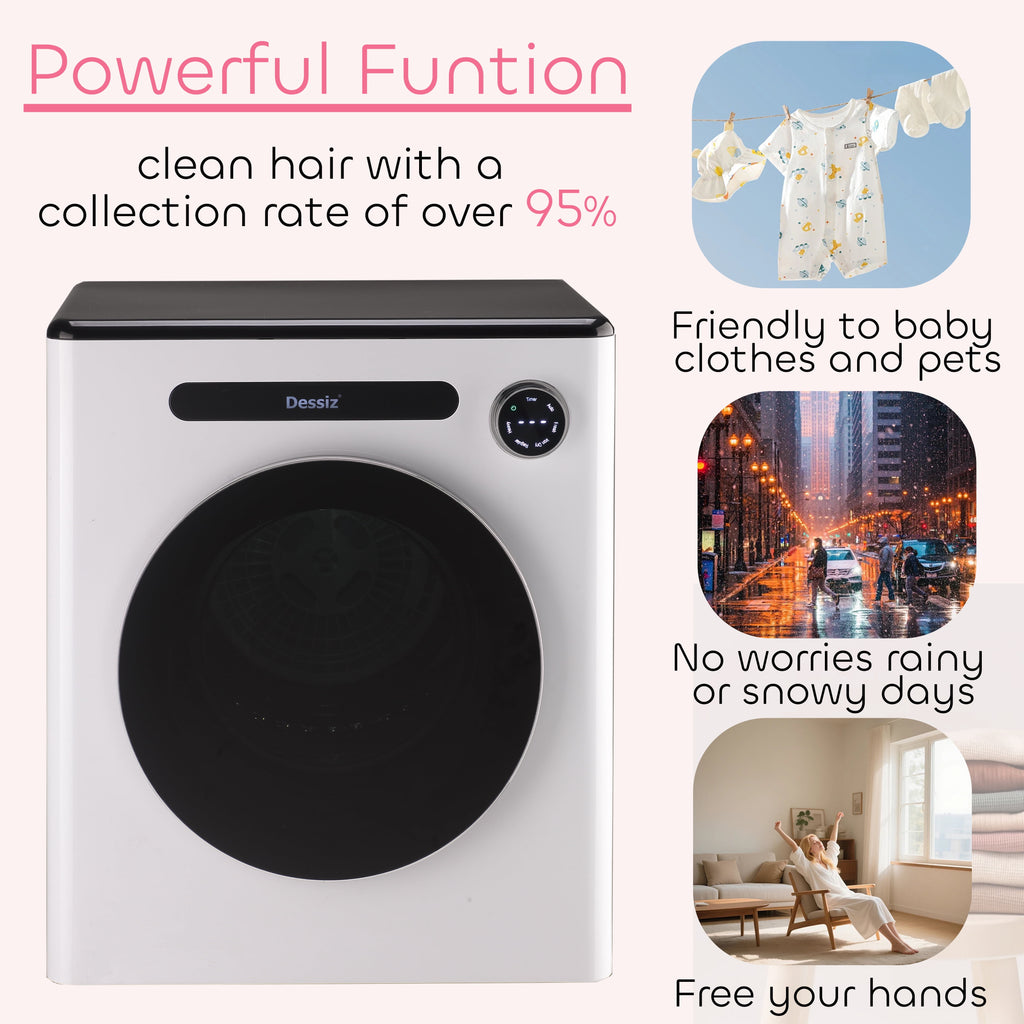 Dessiz 1.6 Cu.Ft.,11LBS Dryer 950W portable Clothes Dryer Machine with Stainless Steel Drum and Exhaust Hose,Compact Dryer for RVs, Apartments,Dorm Rooms- Quiet, Sturdy,Easy to Use and LED Display