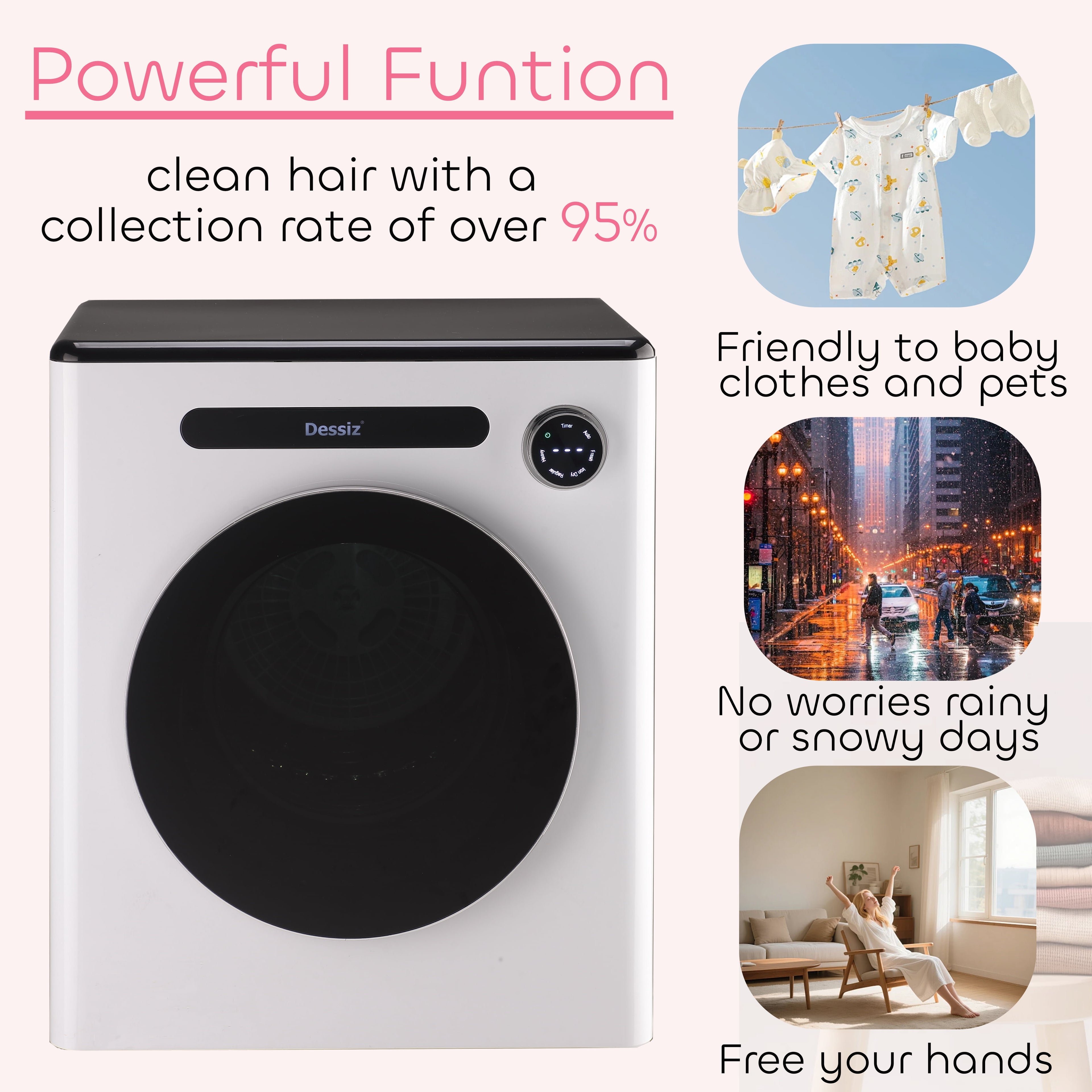 Dessiz 1.6 Cu.Ft.,11LBS Dryer 950W portable Clothes Dryer Machine with Stainless Steel Drum and Exhaust Hose,Compact Dryer for RVs, Apartments,Dorm Rooms- Quiet, Sturdy,Easy to Use and LED Display