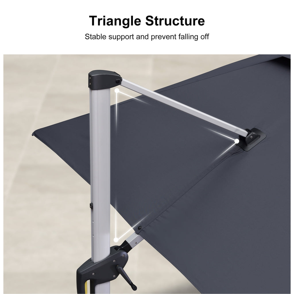 PURPLE LEAF 10 x 13FT Deluxe Rectangular Patio Umbrella, Large Offset Cantilever Umbrella with 360° Rotation, Gray