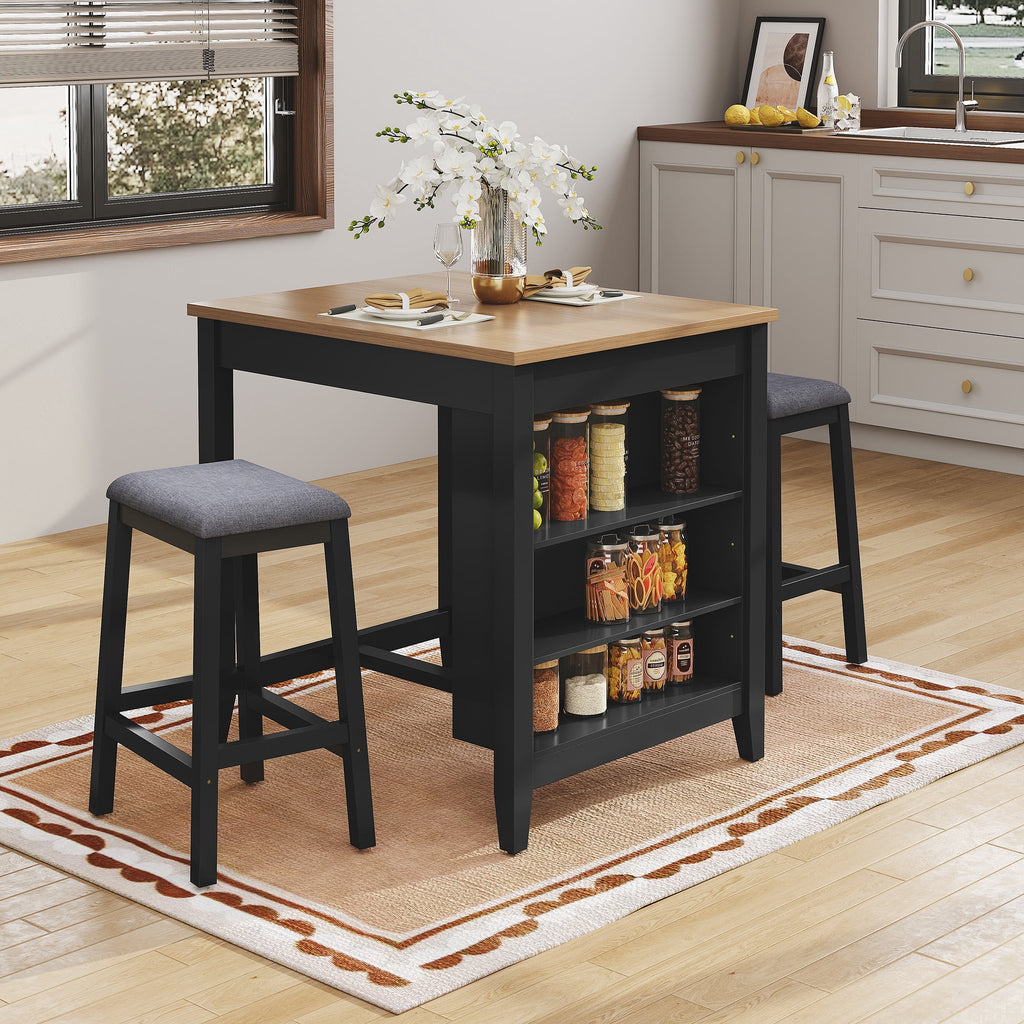 HLR 24.8 Bar Stools, Farmhouse Set of 2 Bar Chairs with Cushion for Kitchen, Dining Room, Cafe Black
