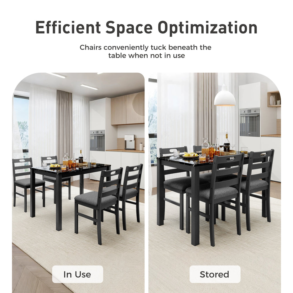 Alpha Joy Farmhouse Dining Table Set for 4 Solid Wood Kitchen Chairs and Table Set, Walnut & White