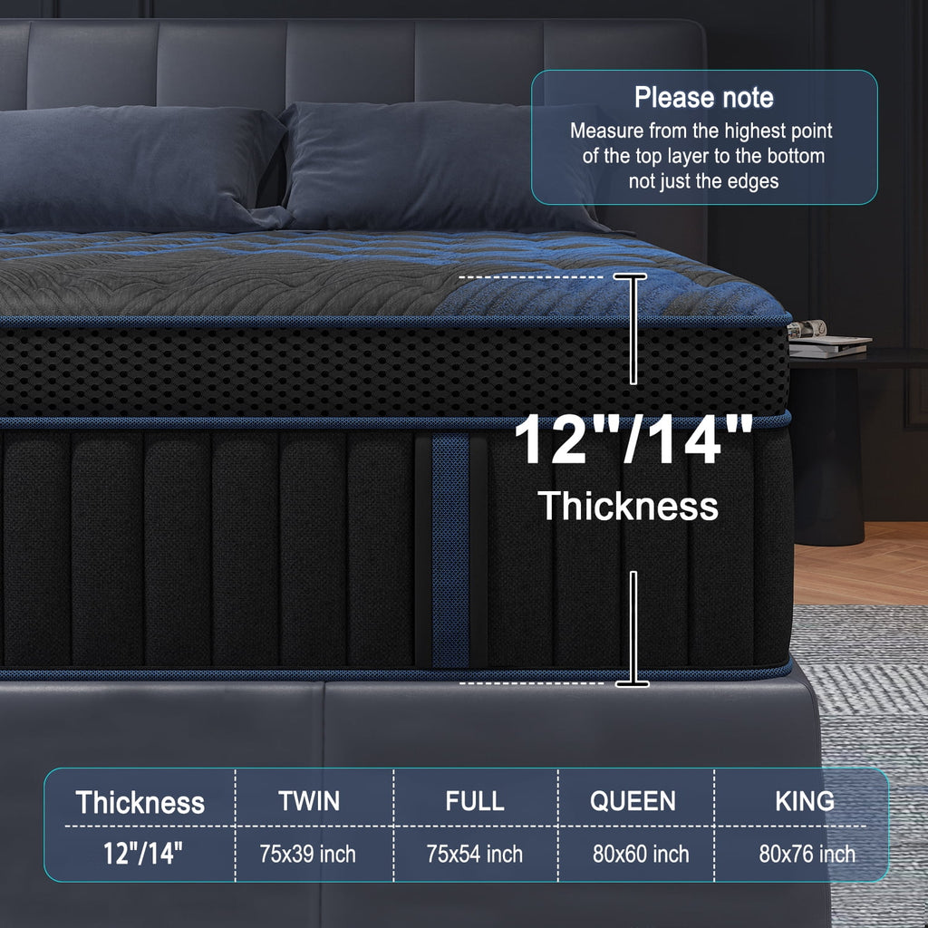 COLETEX Full Size Mattress 12inch Hybrid Mattress in a Box Medium Firm with Gel Memory Foam Pocket Spring for Pressure Relief,Adult,Black