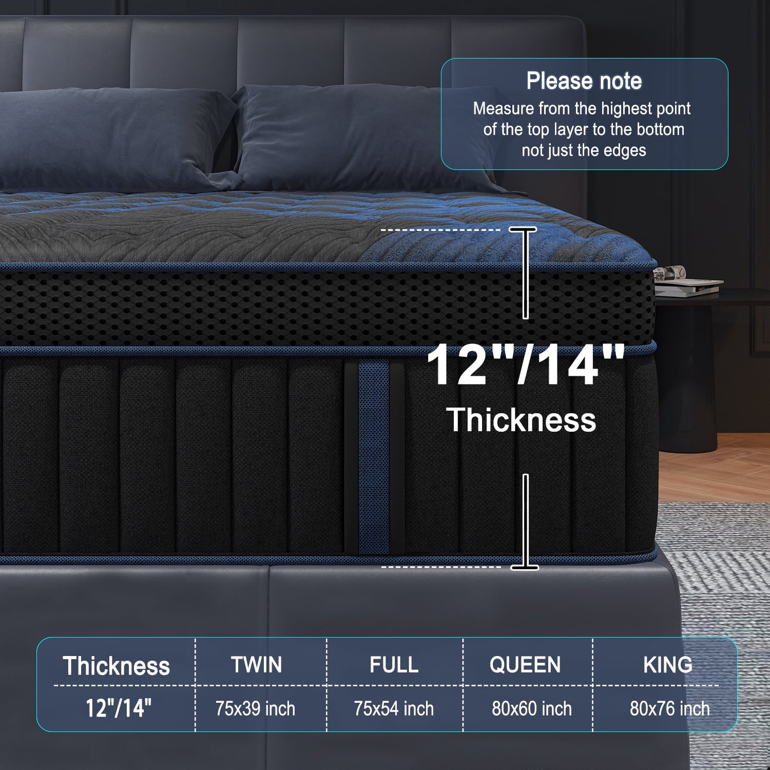 COLETEX Full Size Mattress 12inch Hybrid Mattress in a Box Medium Firm with Gel Memory Foam Pocket Spring for Pressure Relief,Adult,Black
