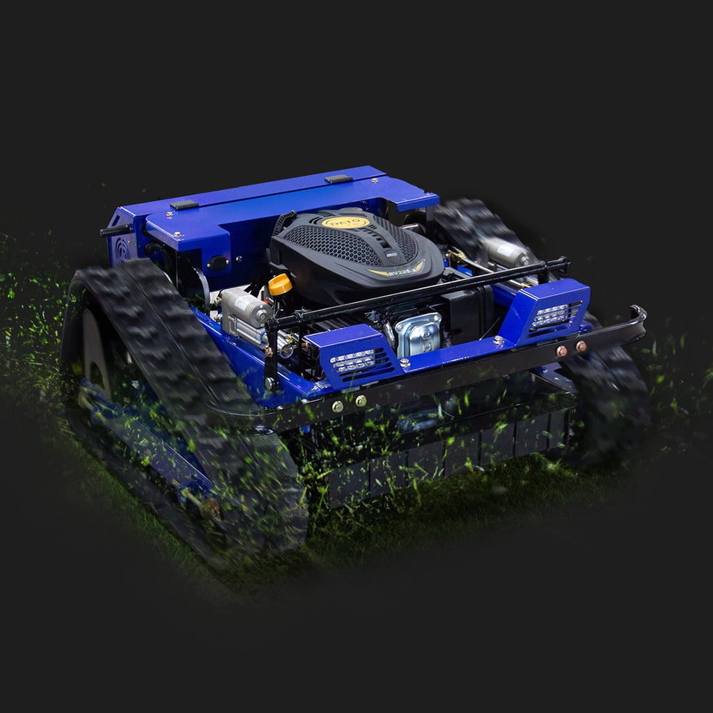 DeepKron Remote Control Tracked Lawn Mower, Gasoline 9HP 225cc Gas Engine, 22-Inch 550mm Cut, 45-Degree Slope, 24V
