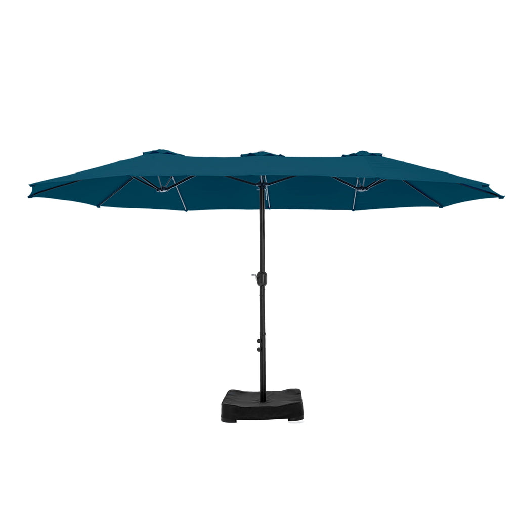 SUMMIT LIVING 15 ft Large Patio Umbrella with Base (Included) Double-Sided Rectangular Outdoor Deck Umbrella for Outside - Beige