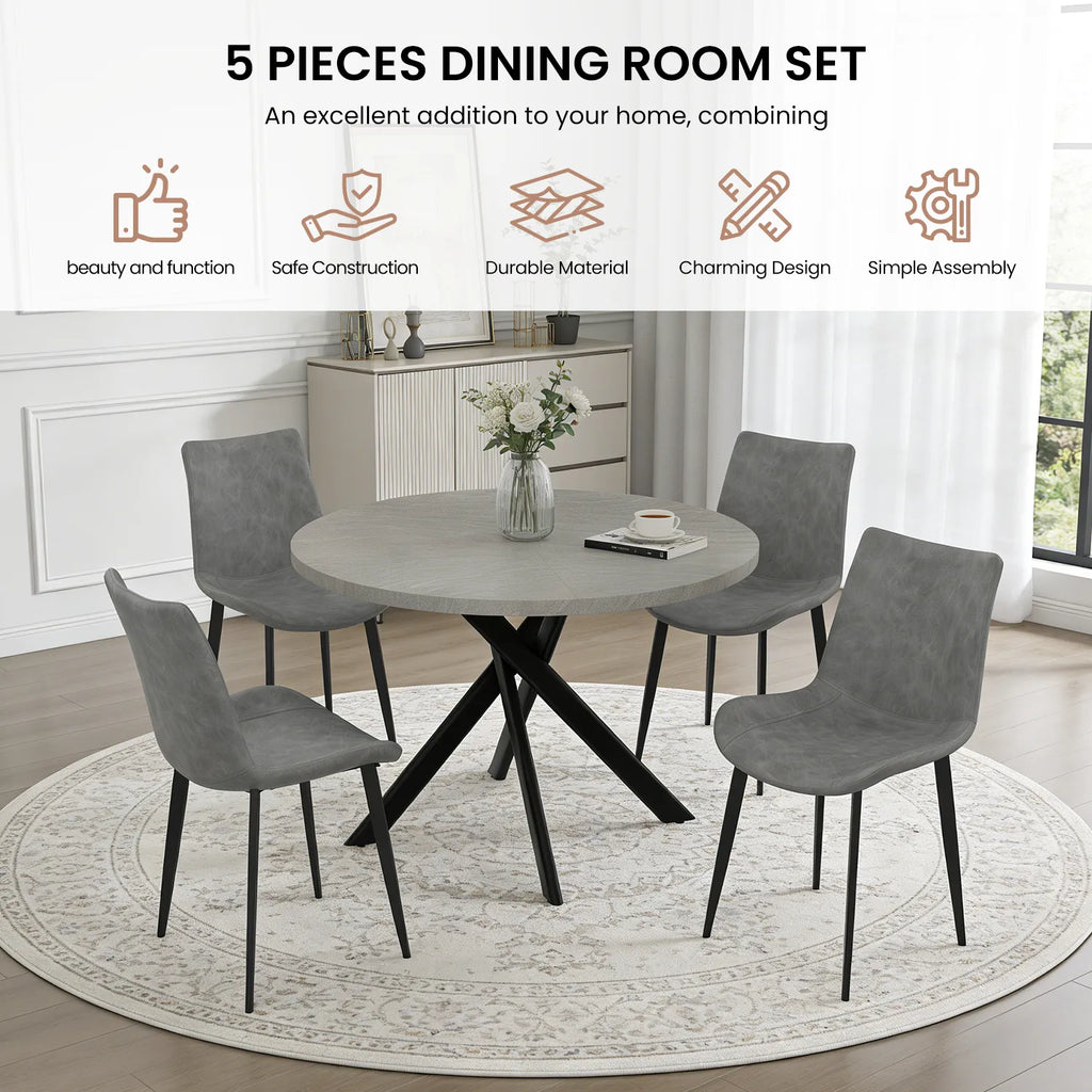43.5 Round Dining Table for 4, Space Saving Kitchen Table with Metal Legs, Mid Century Modern Dining Table for Dining Living Room Apartment Small Space