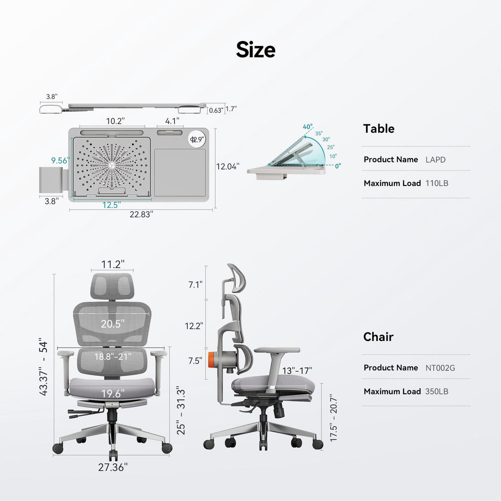 Newtral NT002 Ergonomic Chair with Laptop Tray for Home Office & Gaming