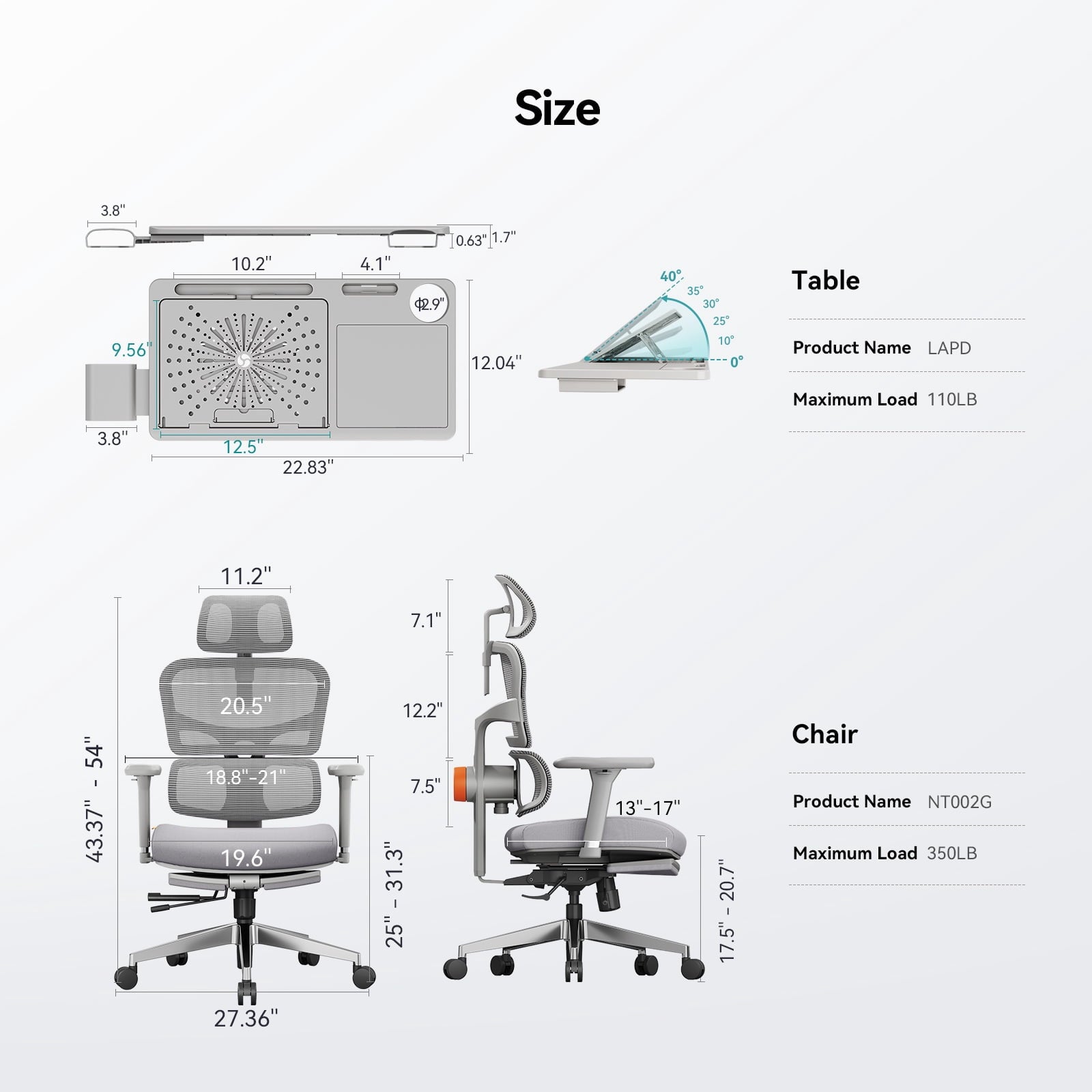 Newtral NT002 Ergonomic Chair with Laptop Tray for Home Office & Gaming
