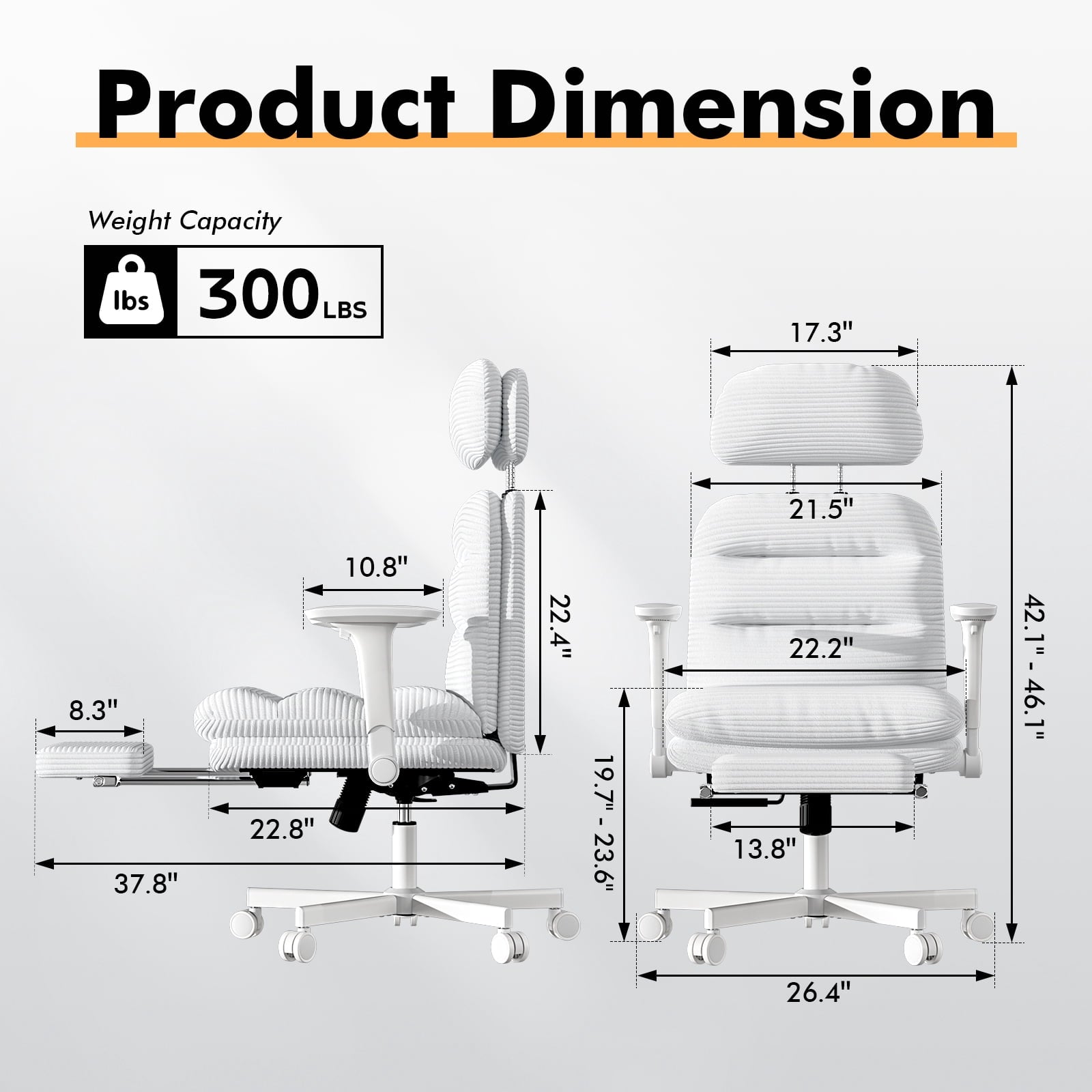 Ninecer Ergonomic Office Chair with Footrest, Big and Tall Computer Desk Chair for Adults, Adjustable Swivel Chair with Headrest Lumbar Support, White