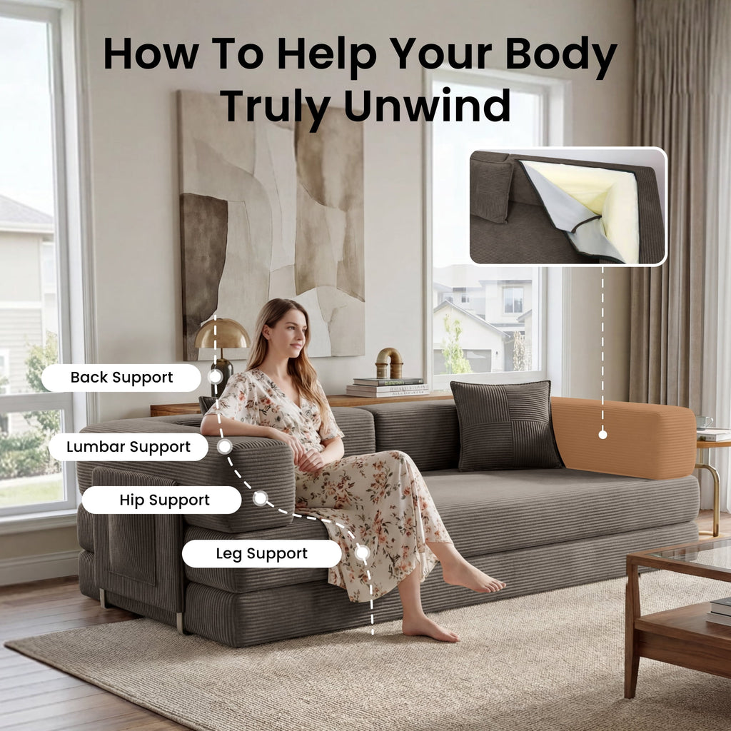 BELHOME 5-in-1 Convertible Sofa Bed, 78.8 Sleeper Sofa Boneless Couch with Side Pockets, Folding Floor Sofa Compression Sofa for Living Rooms No Assembly Required
