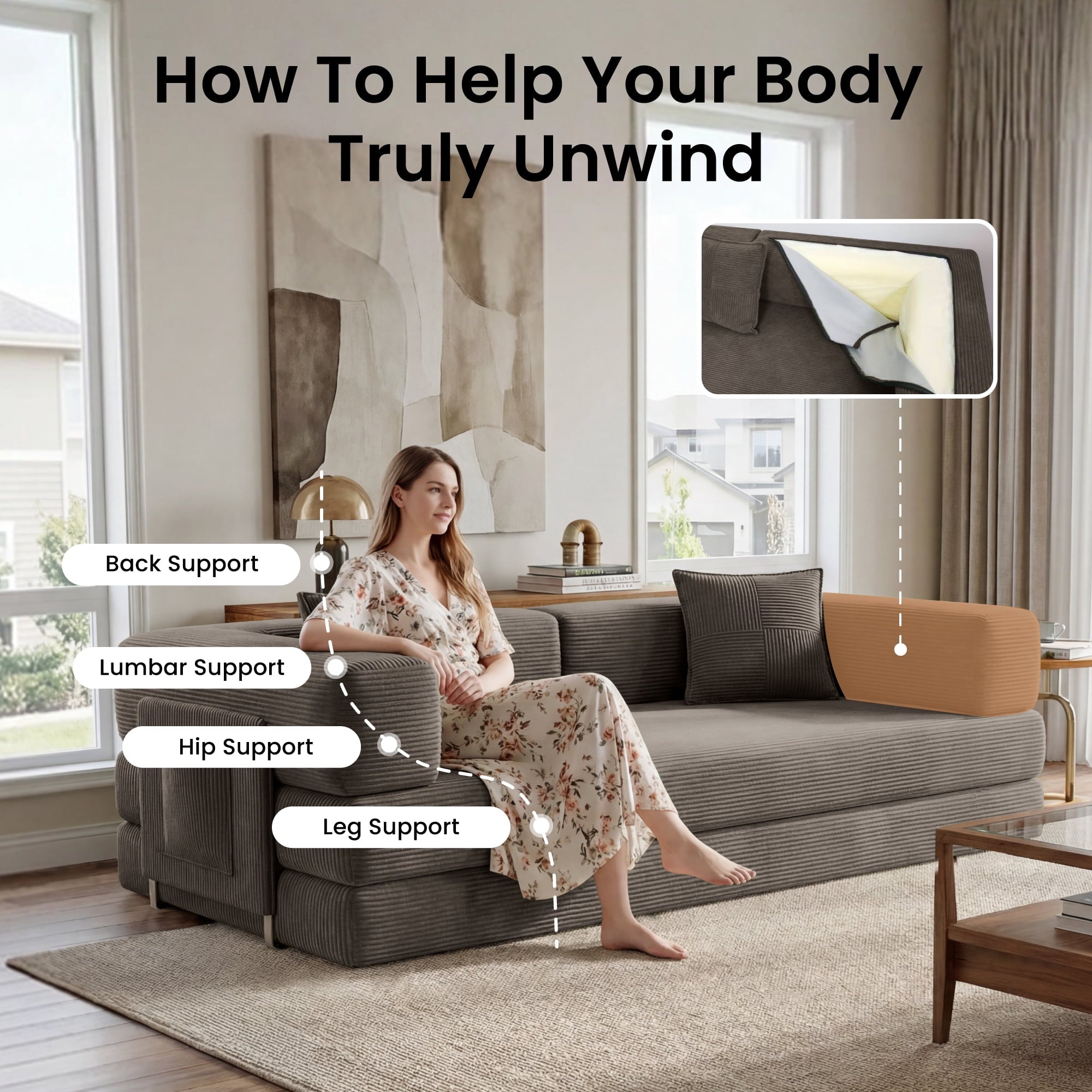 BELHOME 5-in-1 Convertible Sofa Bed, 78.8 Sleeper Sofa Boneless Couch with Side Pockets, Folding Floor Sofa Compression Sofa for Living Rooms No Assembly Required