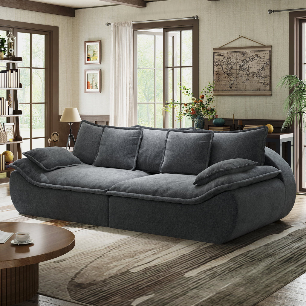 2-Seater Modular Sectional Sofa, Comfy Loveseat with Throw, Deep Seat Memory Foam Small Couches for Small Space, Living Room Apartment, Dark Grey