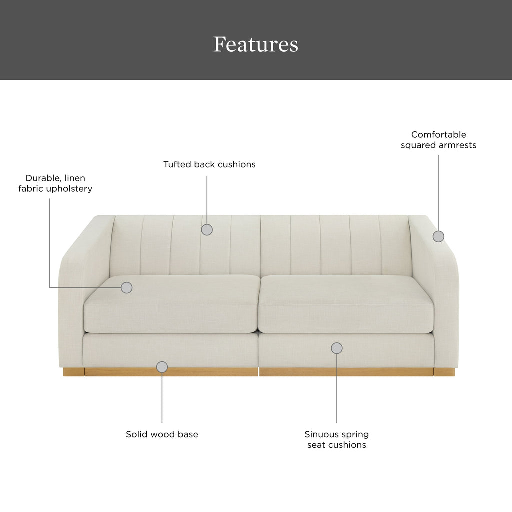 Better Homes & Gardens Lillian Channel Tufted Sofa 83.5 Cream Linen