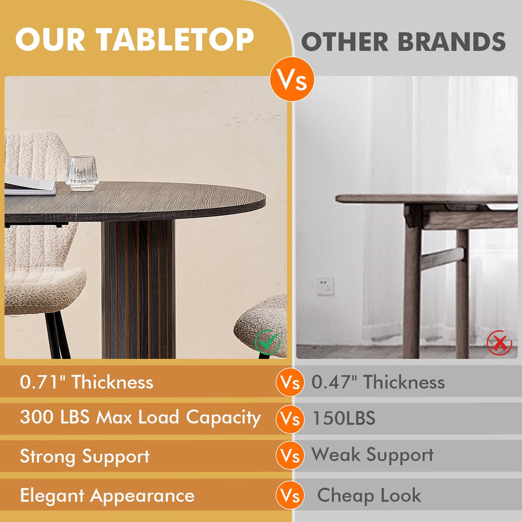 71 Natural Large Dining Table Set for 4 Modern Kitchen Table with Beige Boucle Upholstered Kitchen Chairs Set of 4