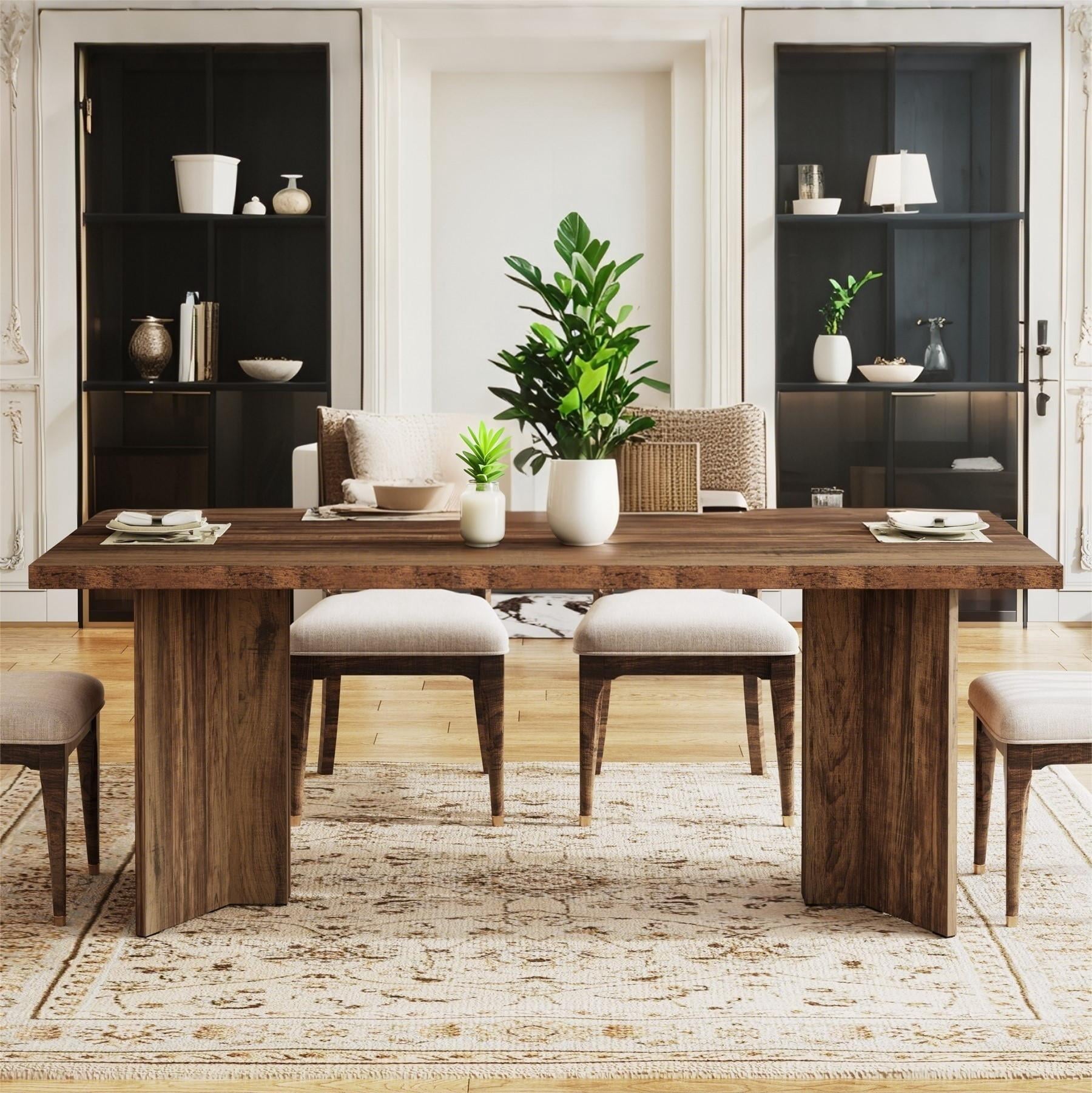 Fnova 63 Rectangular Modern Dining Table, Wooden Modern Kitchen Table for 6 People for Dining Room, Warm Brown (Chairs Not Included)