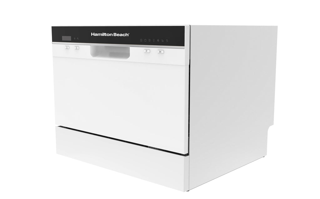 Hamilton Beach 6 Place Setting Countertop Dishwasher, Compact Portable Dishwasher for Kitchen, Apartment, RV, Dorm, White