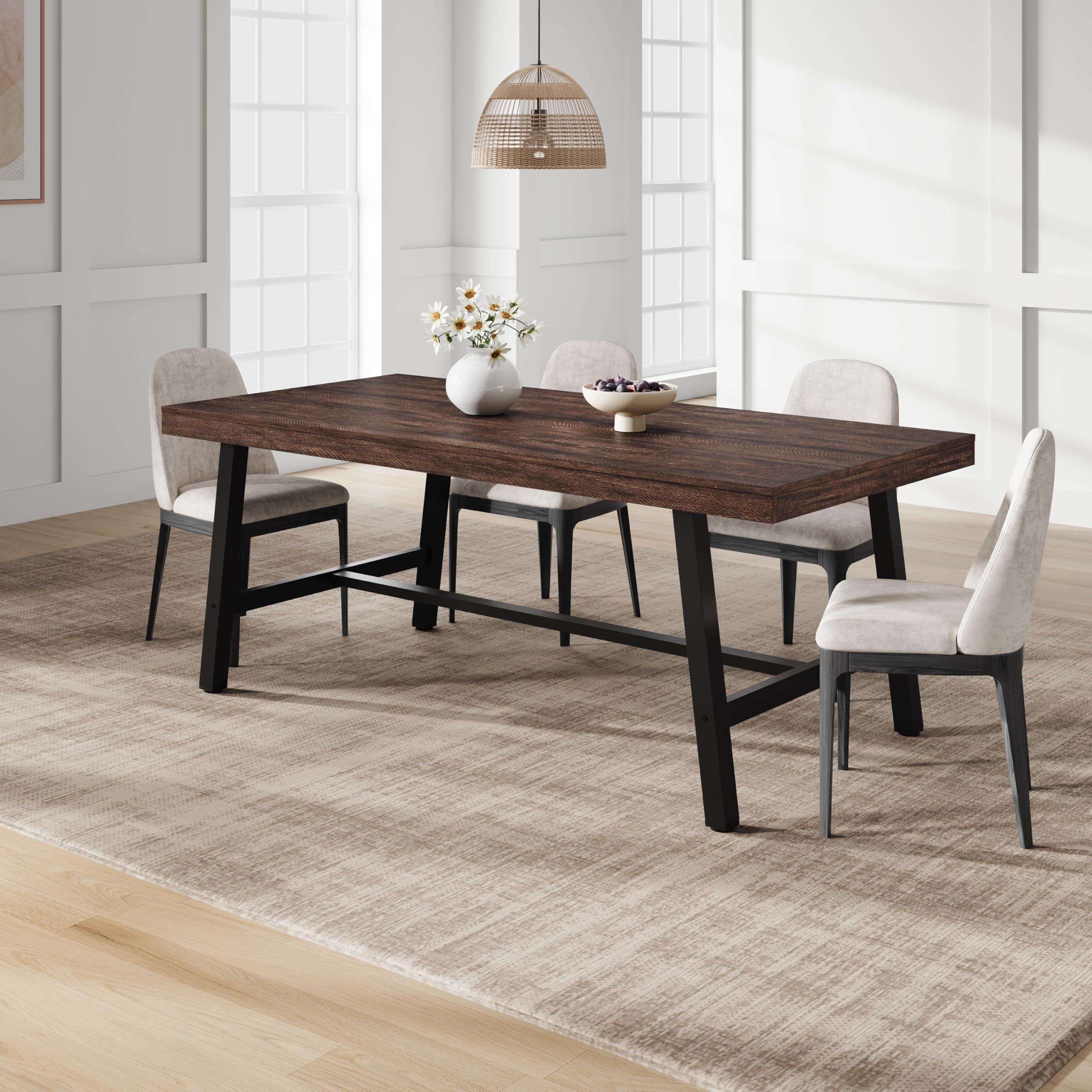 70.87 Inch Long Large Rectangle Dining Table for 6-8 People, Modern Kitchen Dining Room Table with Rustic Wooden Tabletop & Strong Metal frame(Only Gray Walnut Table)