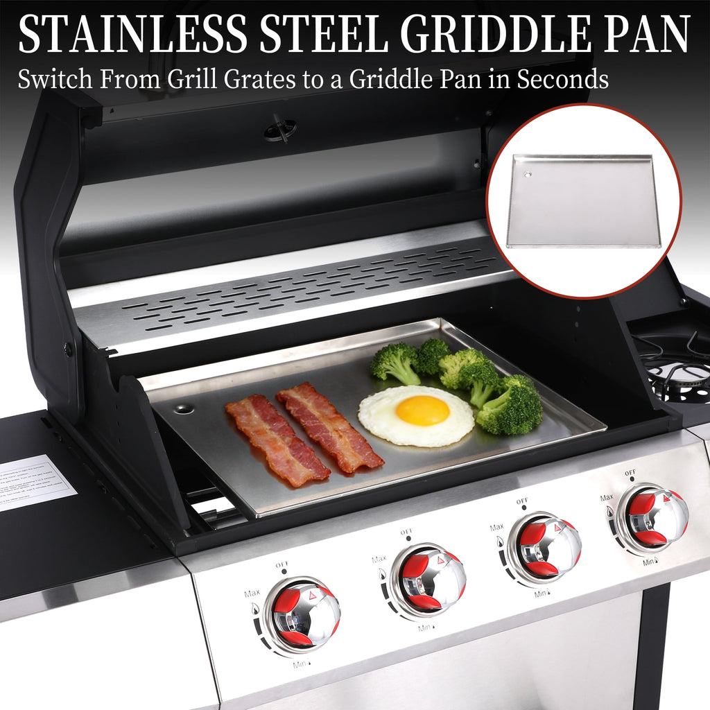 CIG GARDEN 4 Burner Gas Grill Combo with Side Burner, 3 in 1 Gas BBQ Grill with Charcoal Grill and Griddle, 52,000 Outdoor Barbecue Grill