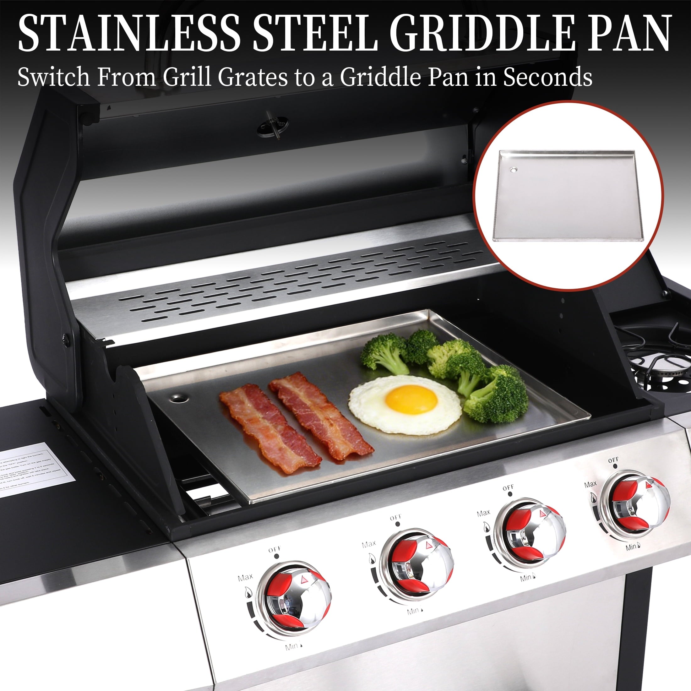 CIG GARDEN 4 Burner Gas Grill Combo with Side Burner, 3 in 1 Gas BBQ Grill with Charcoal Grill and Griddle, 52,000 Outdoor Barbecue Grill
