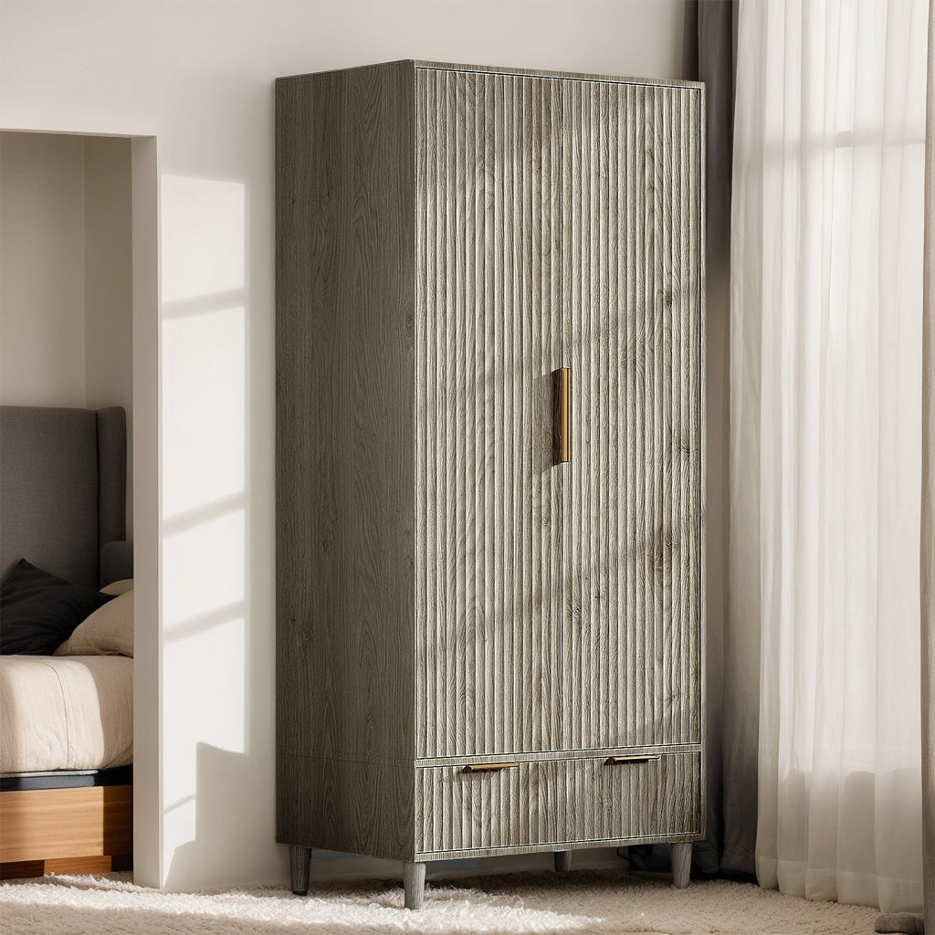 Ktaxon Wardrobe Armoire Closet with Hanging Rod, Modern Drawer & Shelf – Elegant White Finish Closet, Farmhouse to Mid-Century Style