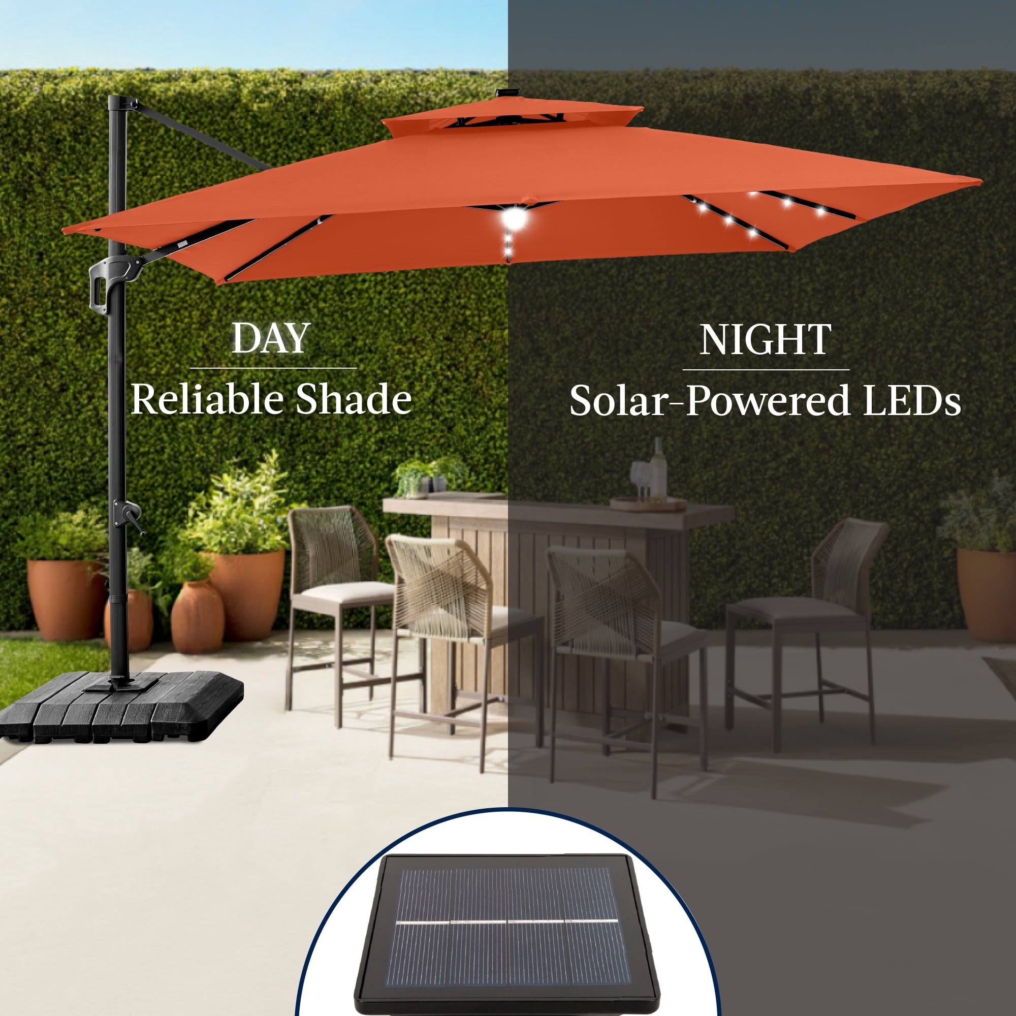 Best Choice Products 12x12ft 2-Tier Square Outdoor Solar LED Cantilever Umbrella w/ 360-Rotating Base   Gray
